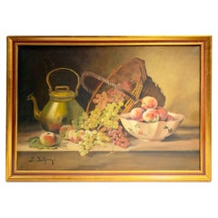 19th Century Still Life Wooden Framed Painting / Oil on Canvas, Signed Deligny