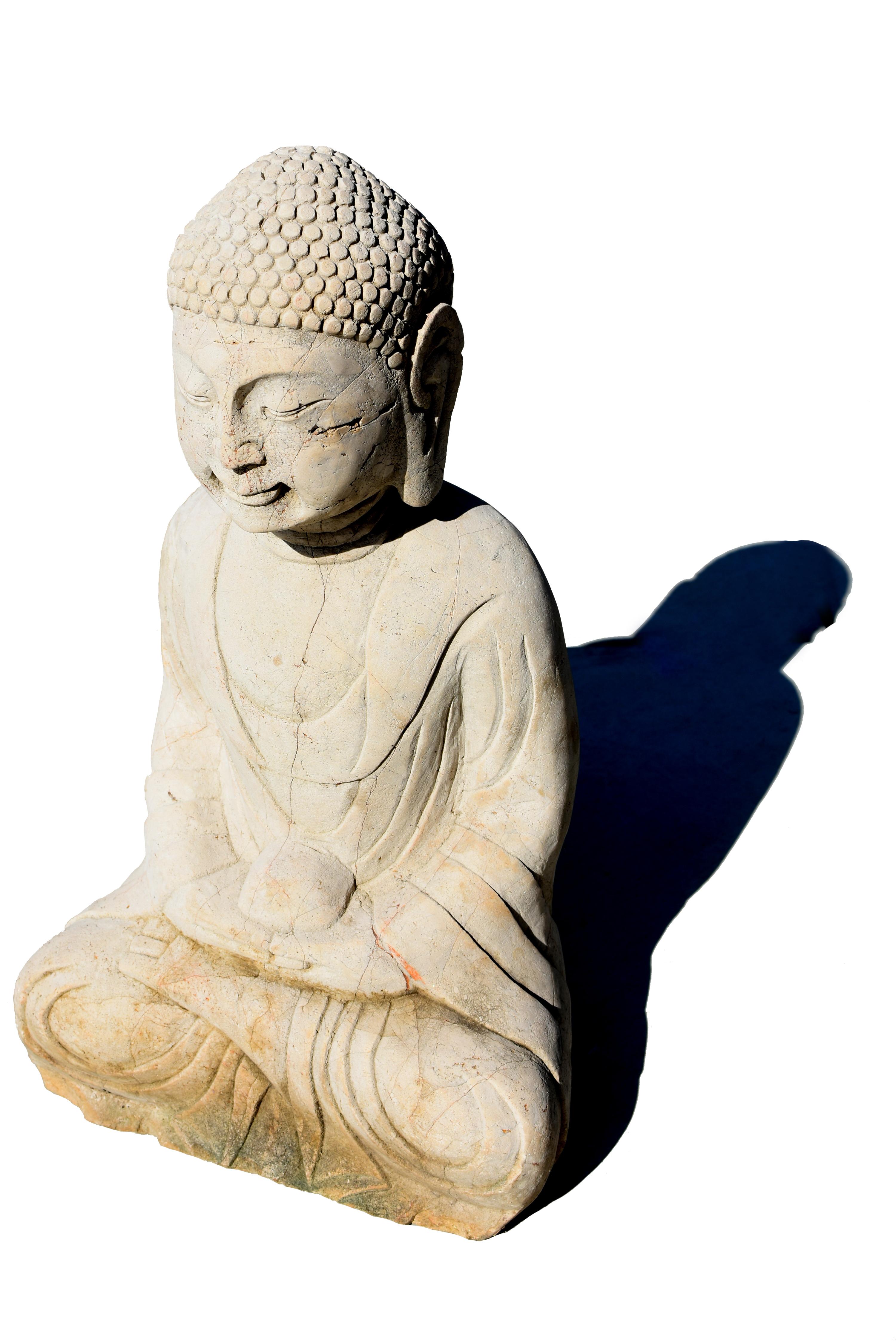 Antique Stone Amitabha Buddha Statue For Sale 5