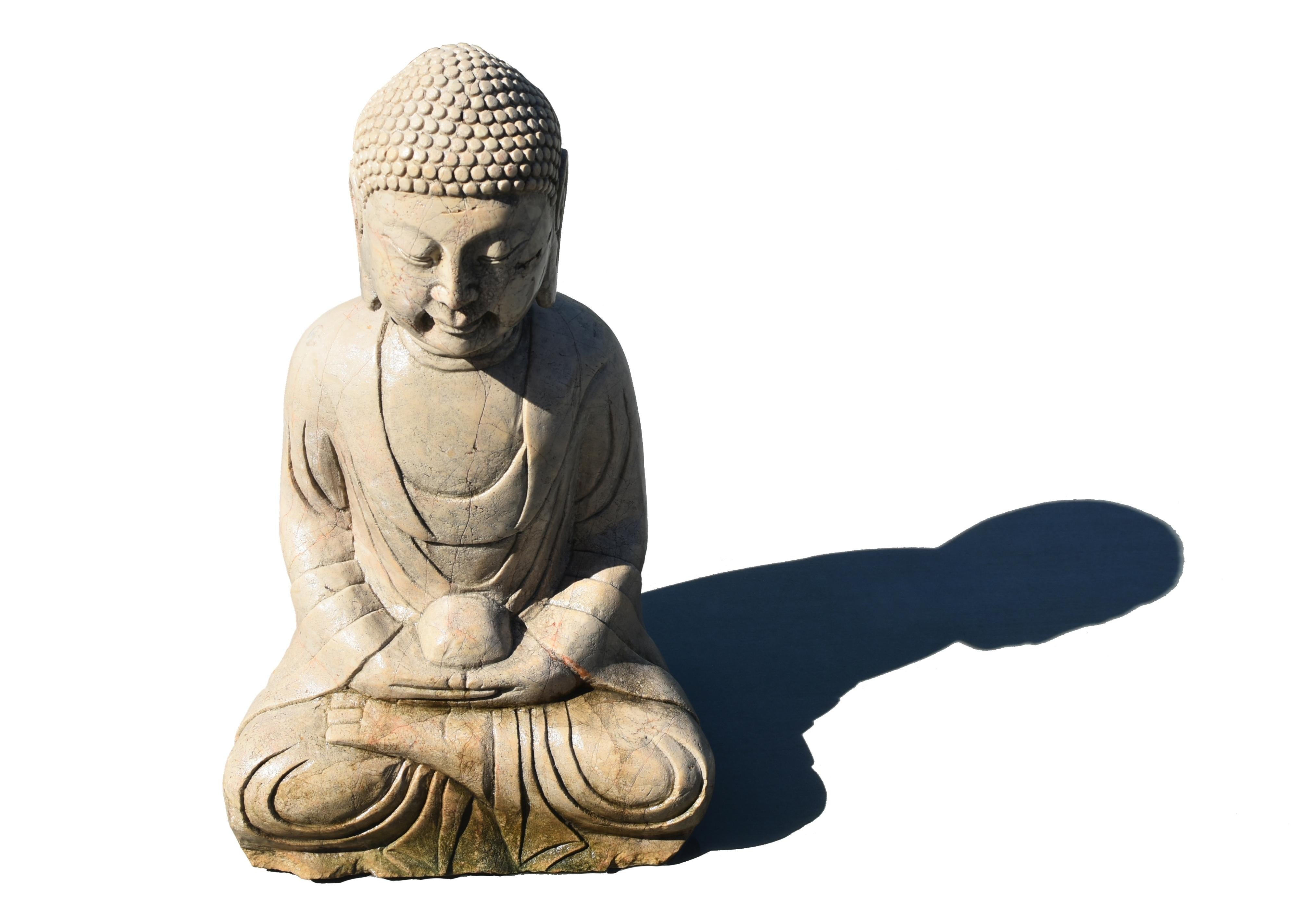 Statue de Bouddha Amitabha en pierre du 19ème siècle en vente 6