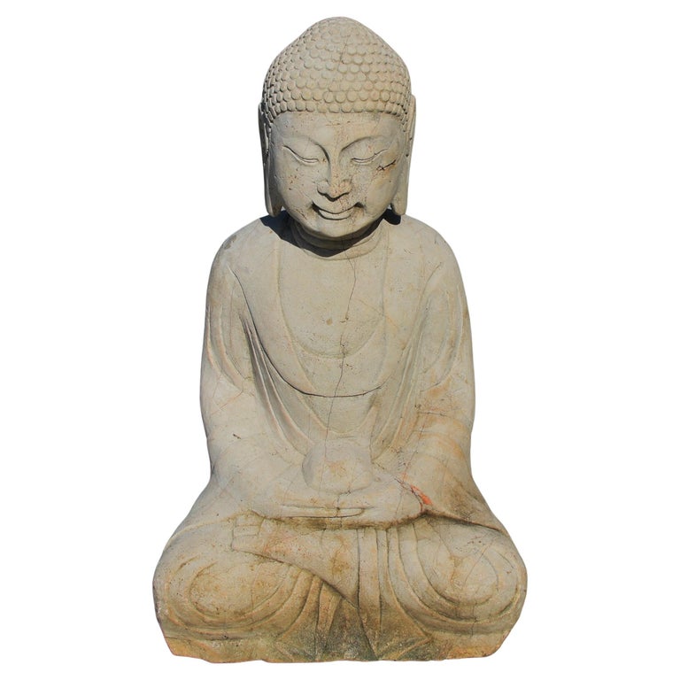 19th Century Stone Amitabha Buddha Statue For Sale at 1stDibs
