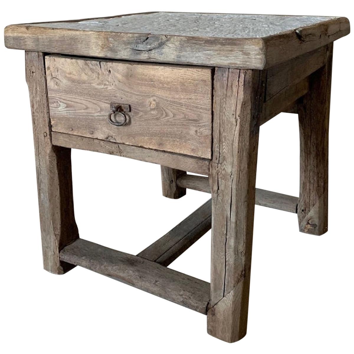 19th Century Stone and Oak Side Table
