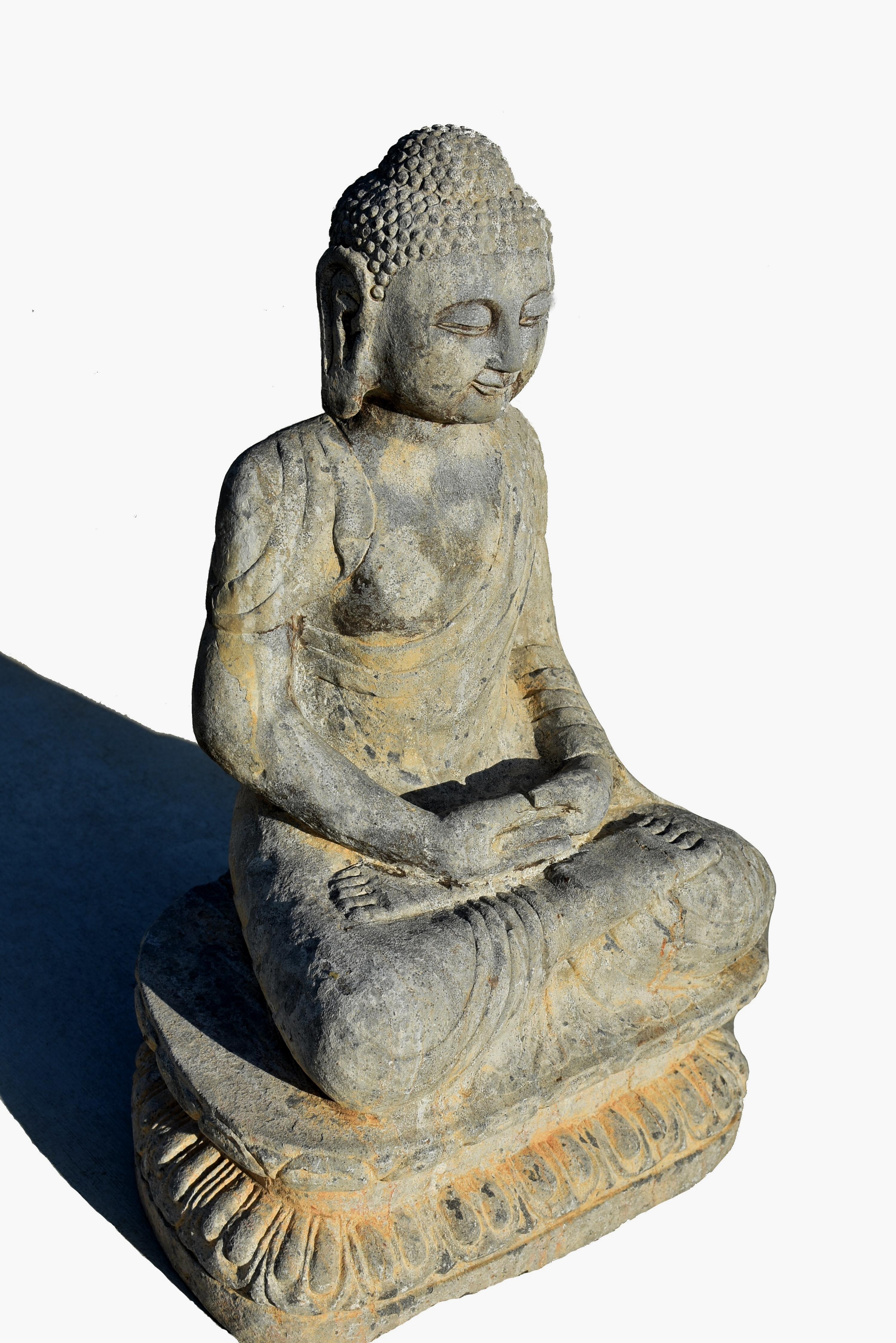 Qing 19th Century Stone Buddha Shakyamuni Statue For Sale