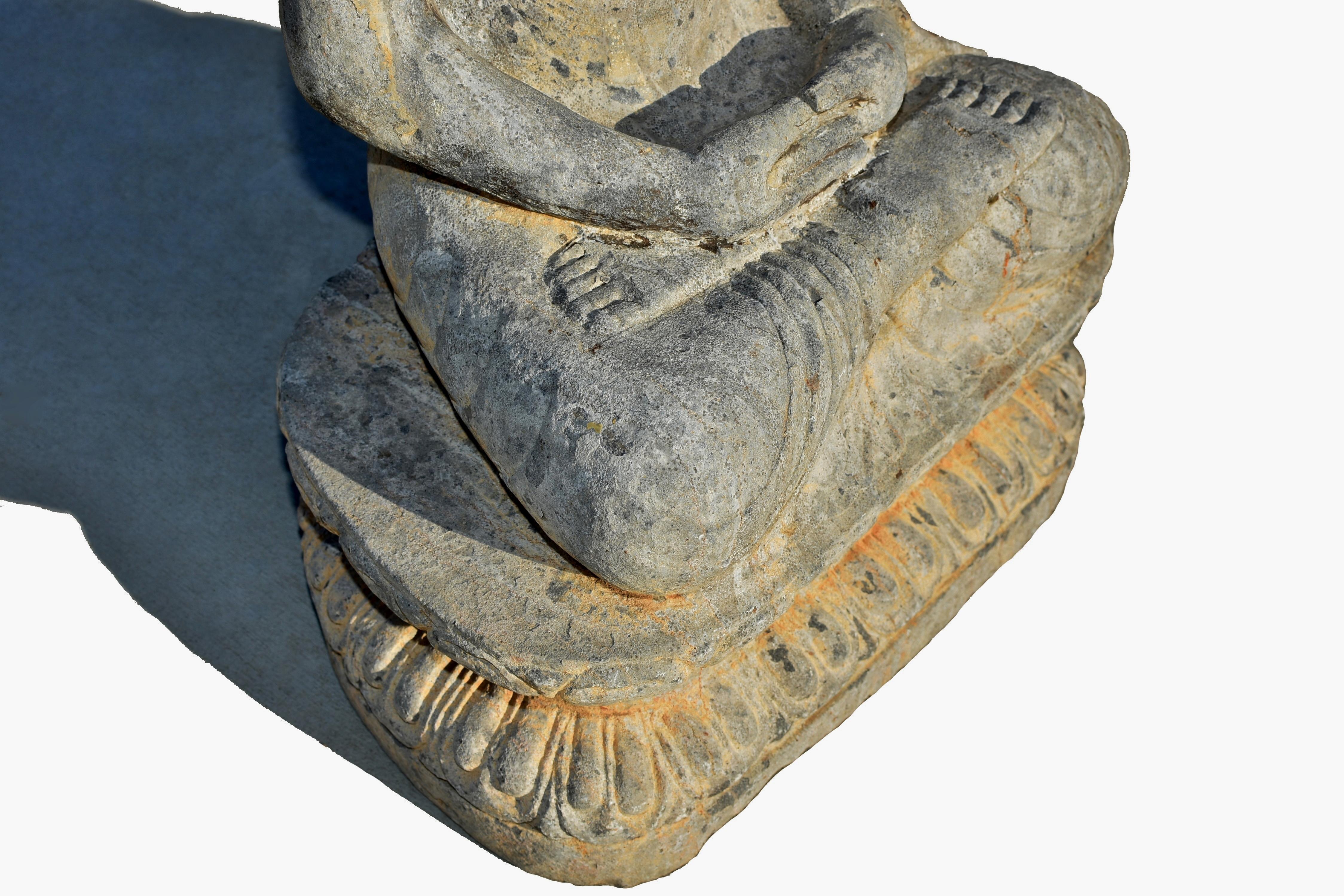 19th Century Stone Buddha Shakyamuni Statue In Good Condition For Sale In Somis, CA