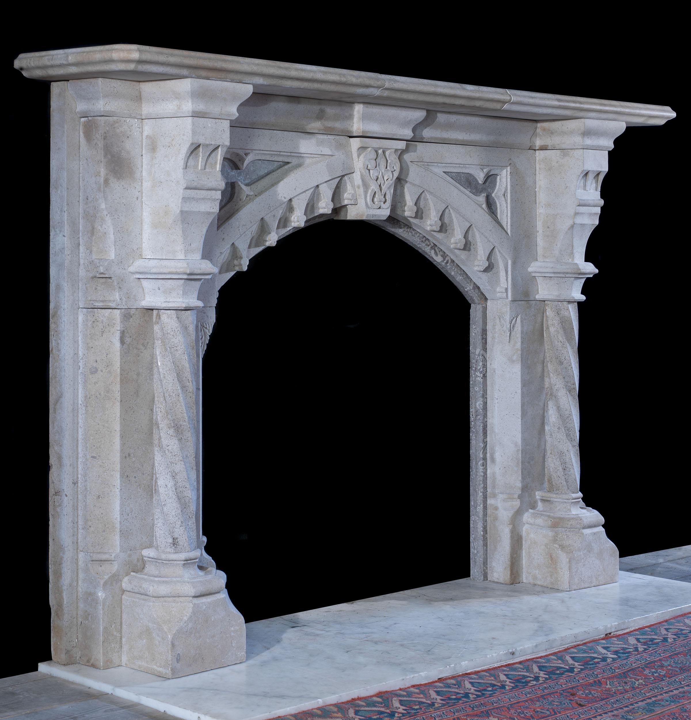 English 19th Century Stone Gothic Revival Fireplace Mantel