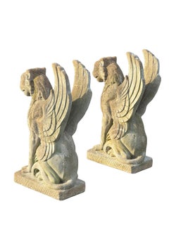 19th Century Stone Guardian Griffen Winged Gargoyle Statues