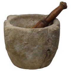 Antique 19th Century Stone Mortar and Wood Pestle, France