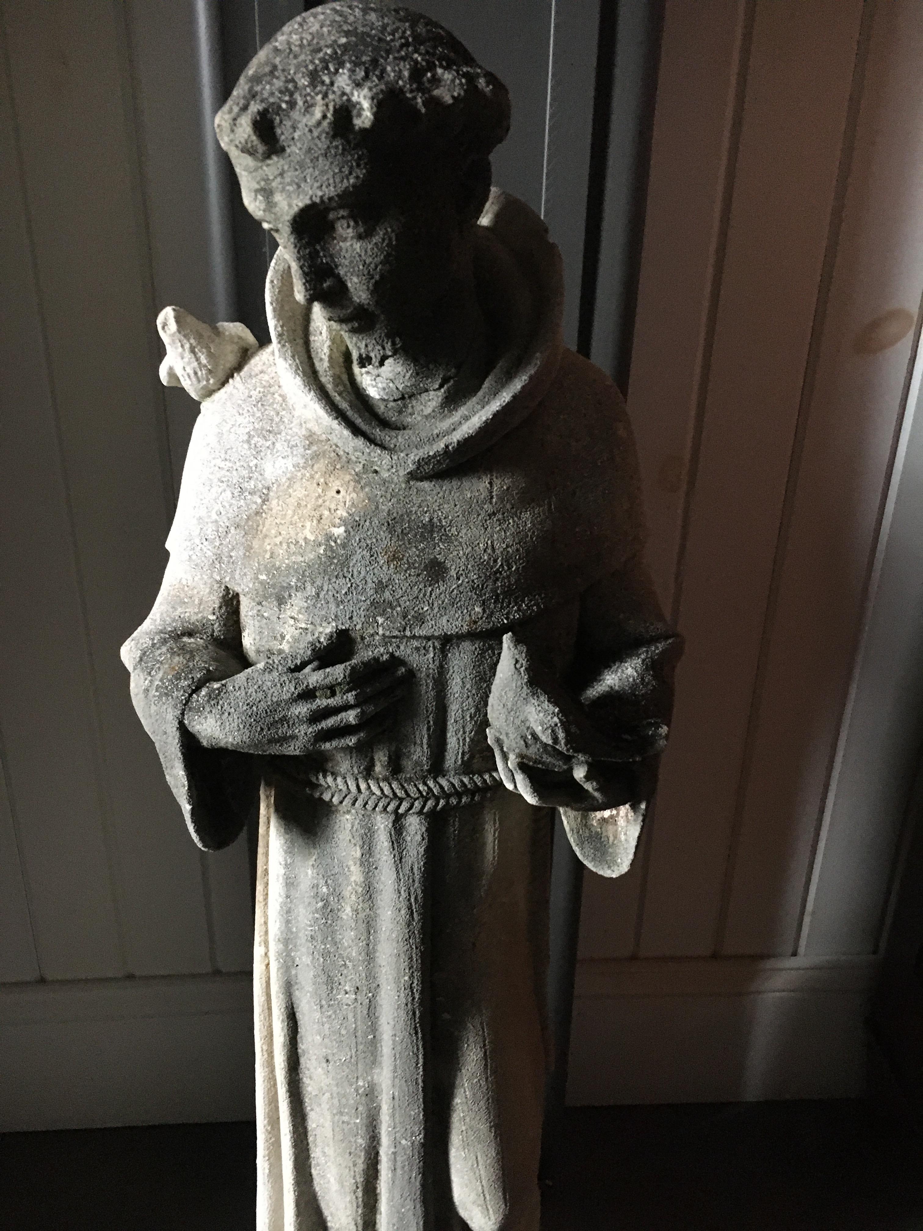 19th Century Stone Stature of St Francis of Assisi, Great Old Patination 4