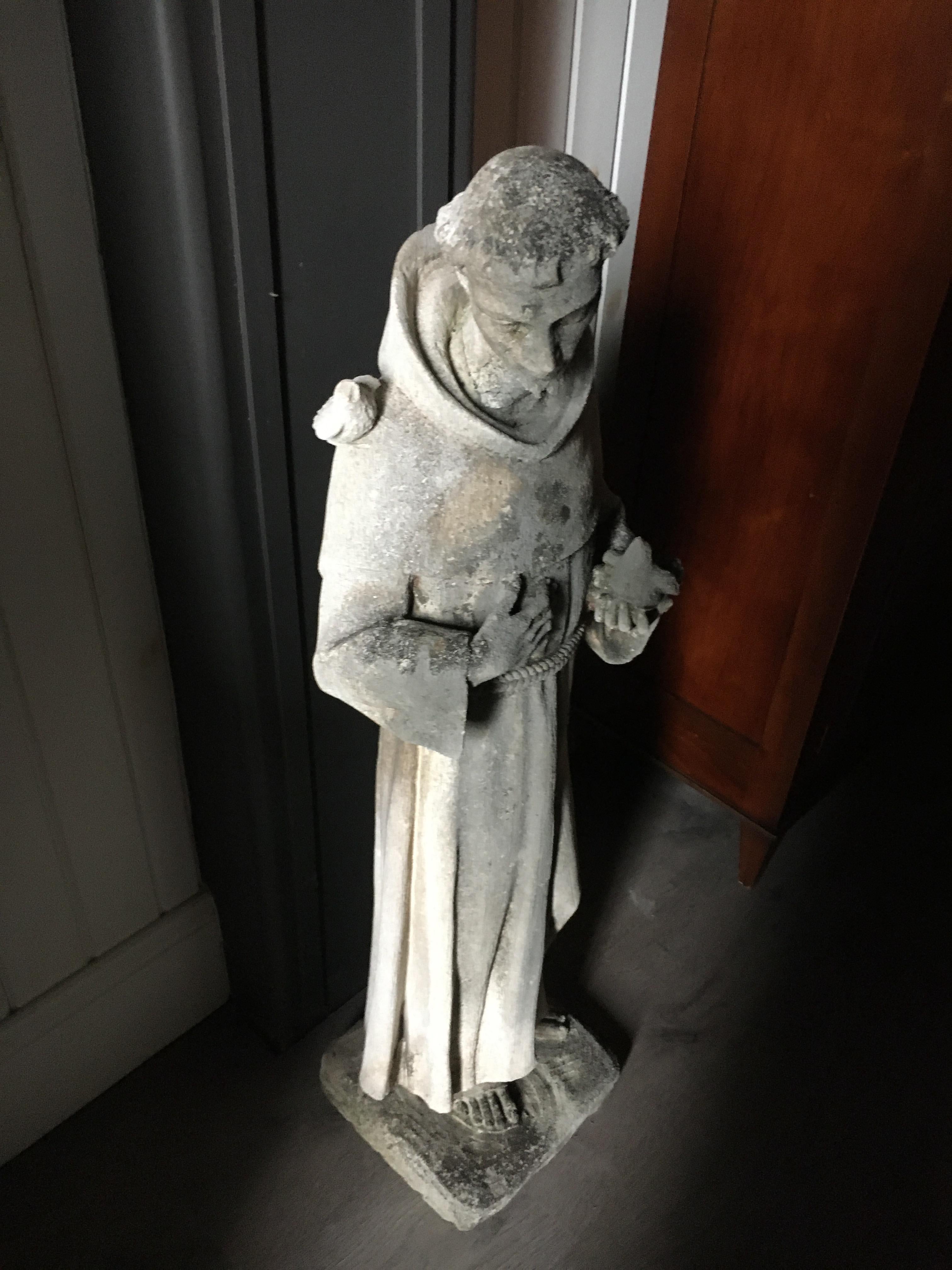 19th Century Stone Stature of St Francis of Assisi, Great Old Patination 6