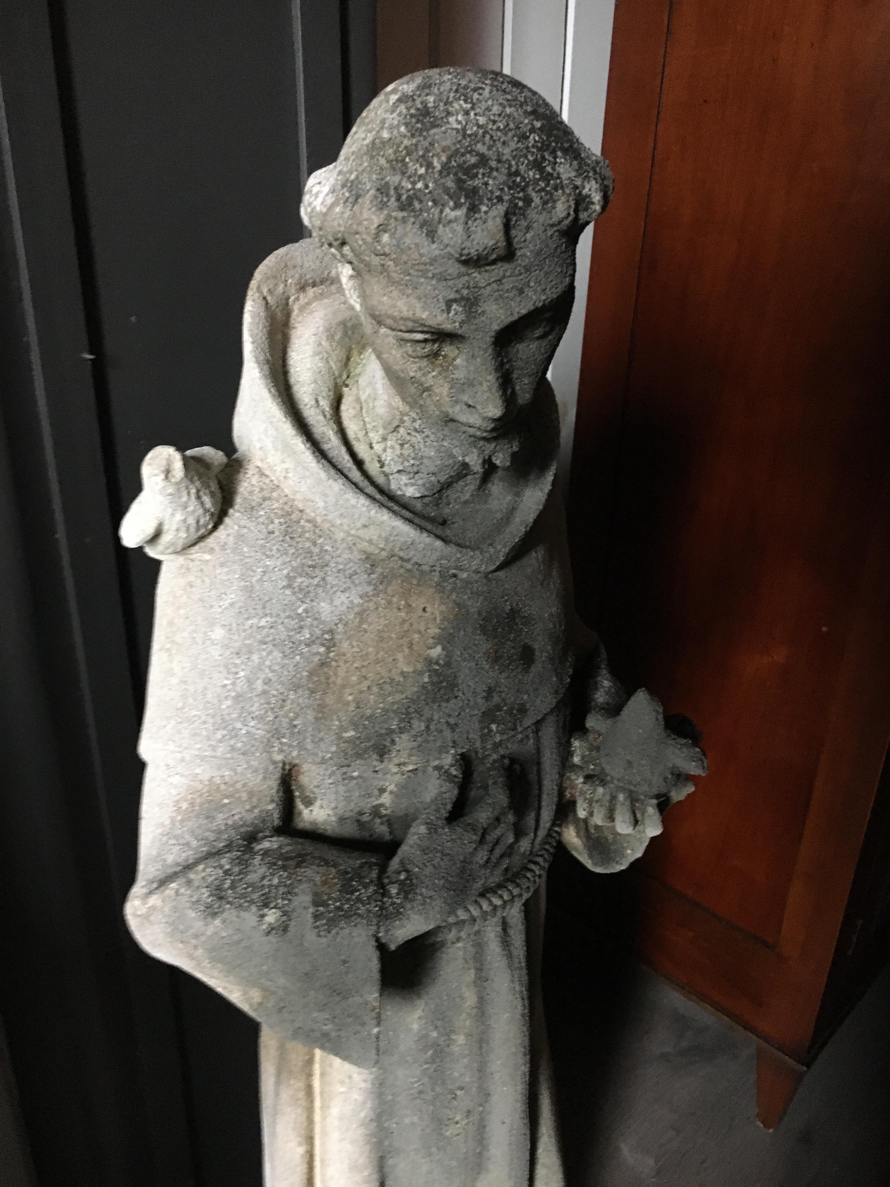 19th Century Stone Stature of St Francis of Assisi, Great Old Patination 8
