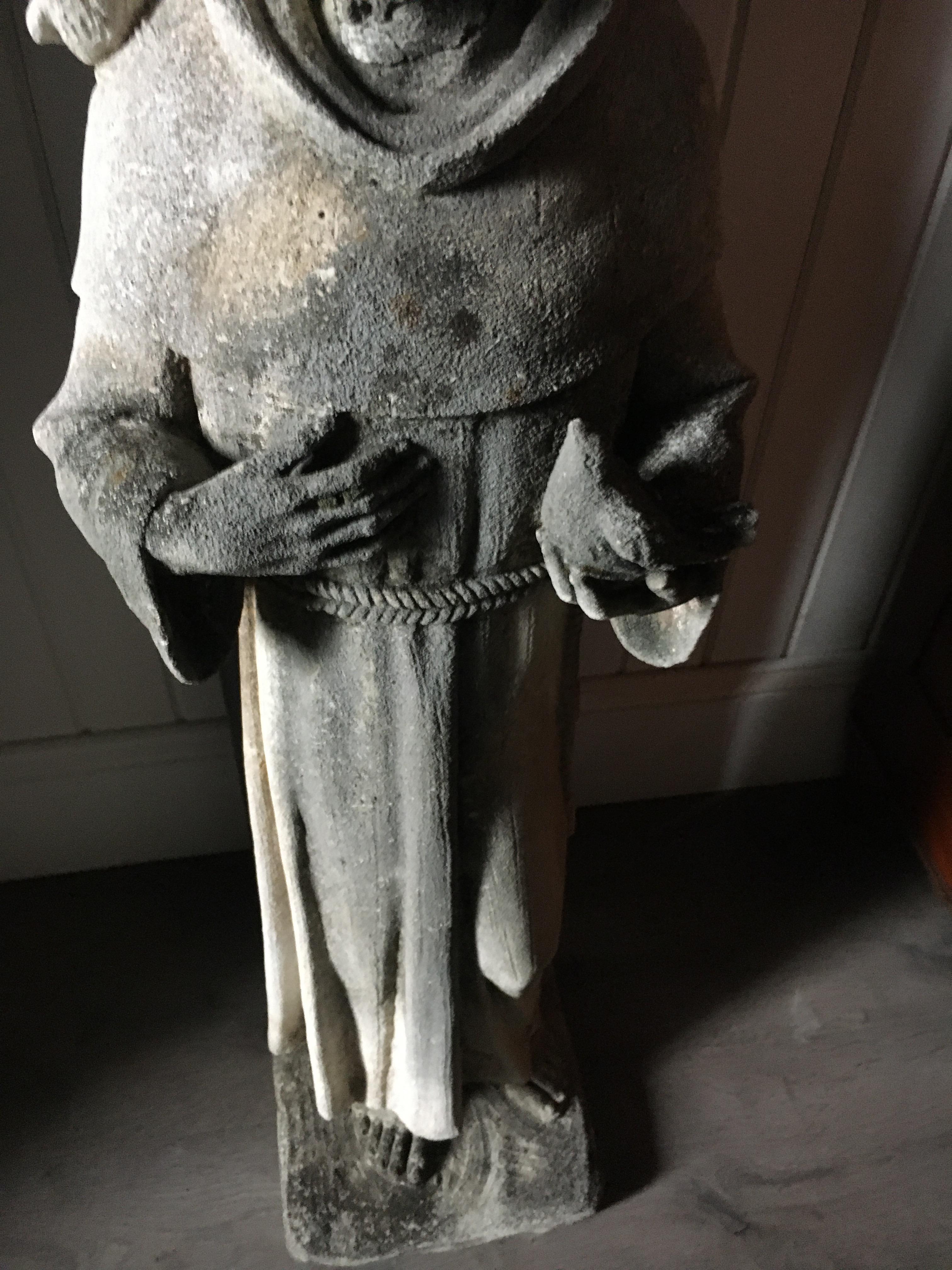 19th Century Stone Stature of St Francis of Assisi, Great Old Patination 9