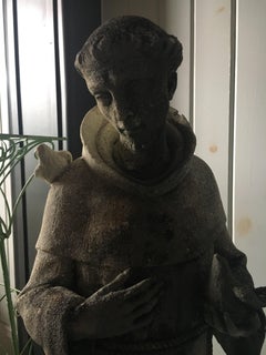 19th Century Stone Stature of St Francis of Assisi, Great Old Patination