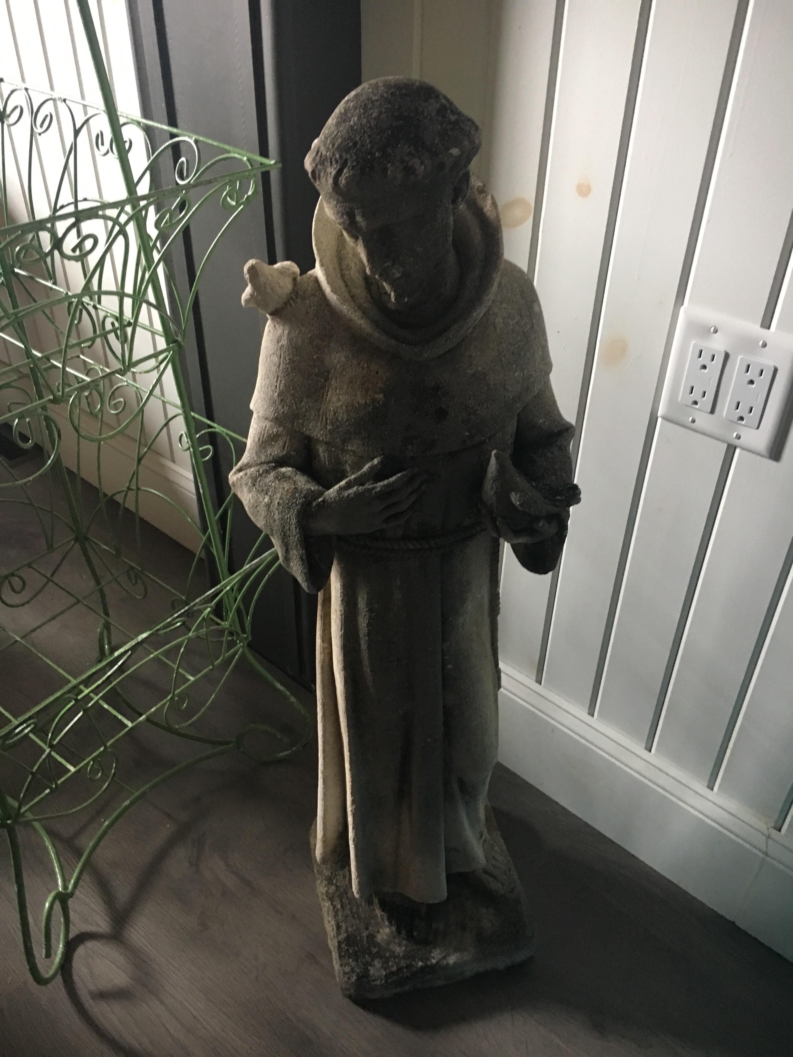 Italian 19th Century Stone Stature of St Francis of Assisi, Great Old Patination