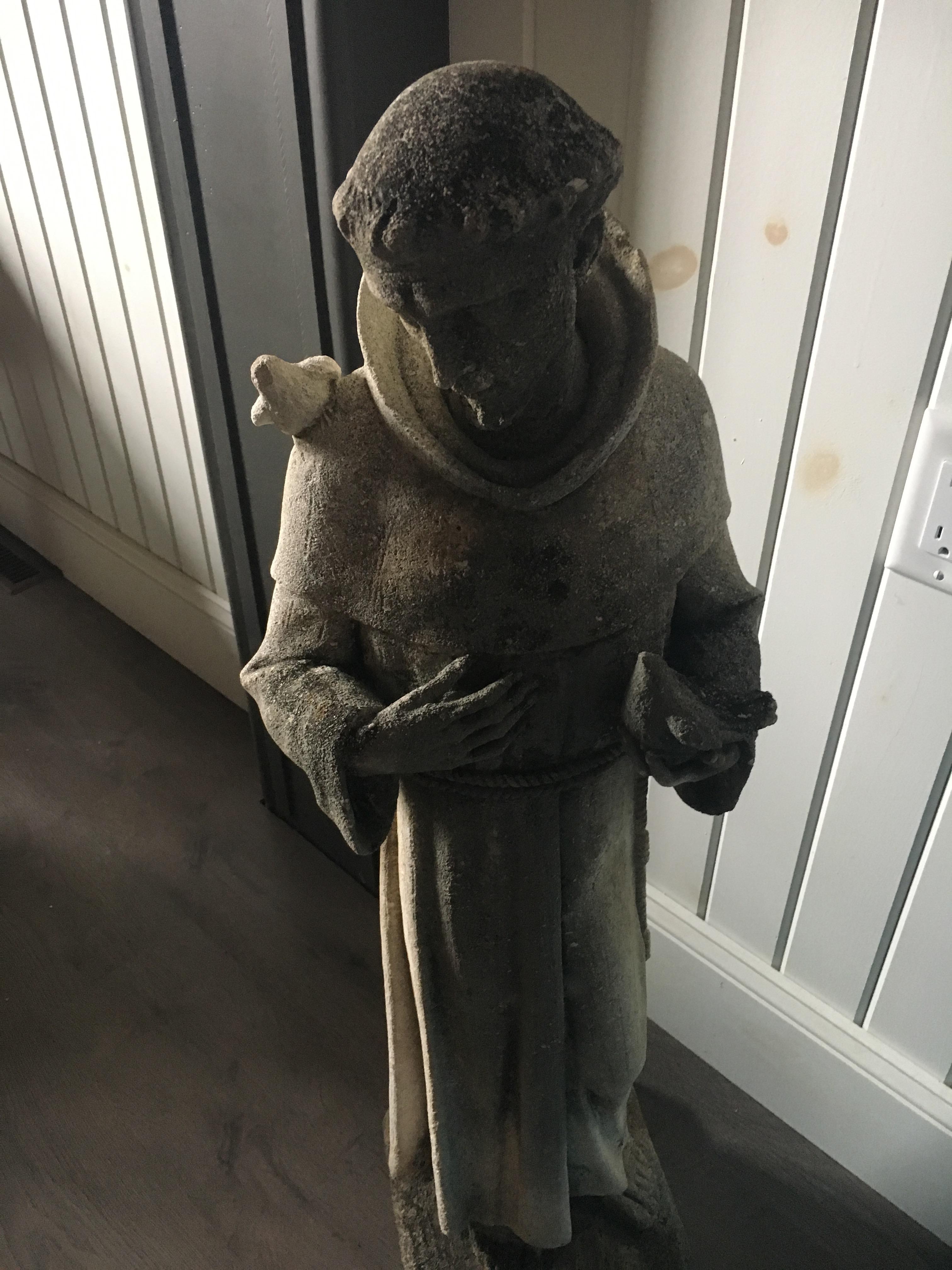 Cast Stone 19th Century Stone Stature of St Francis of Assisi, Great Old Patination