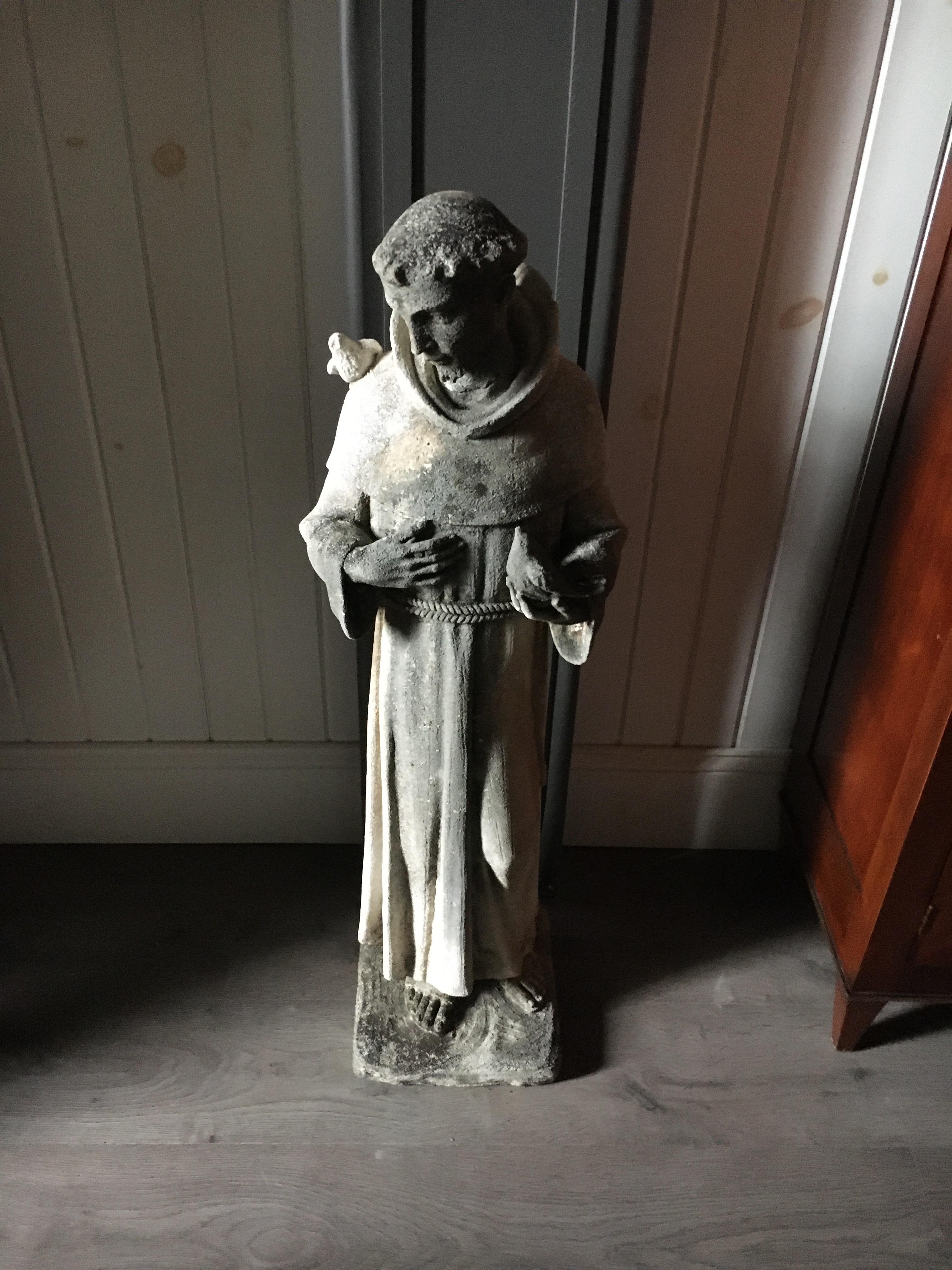 19th Century Stone Stature of St Francis of Assisi, Great Old Patination 2