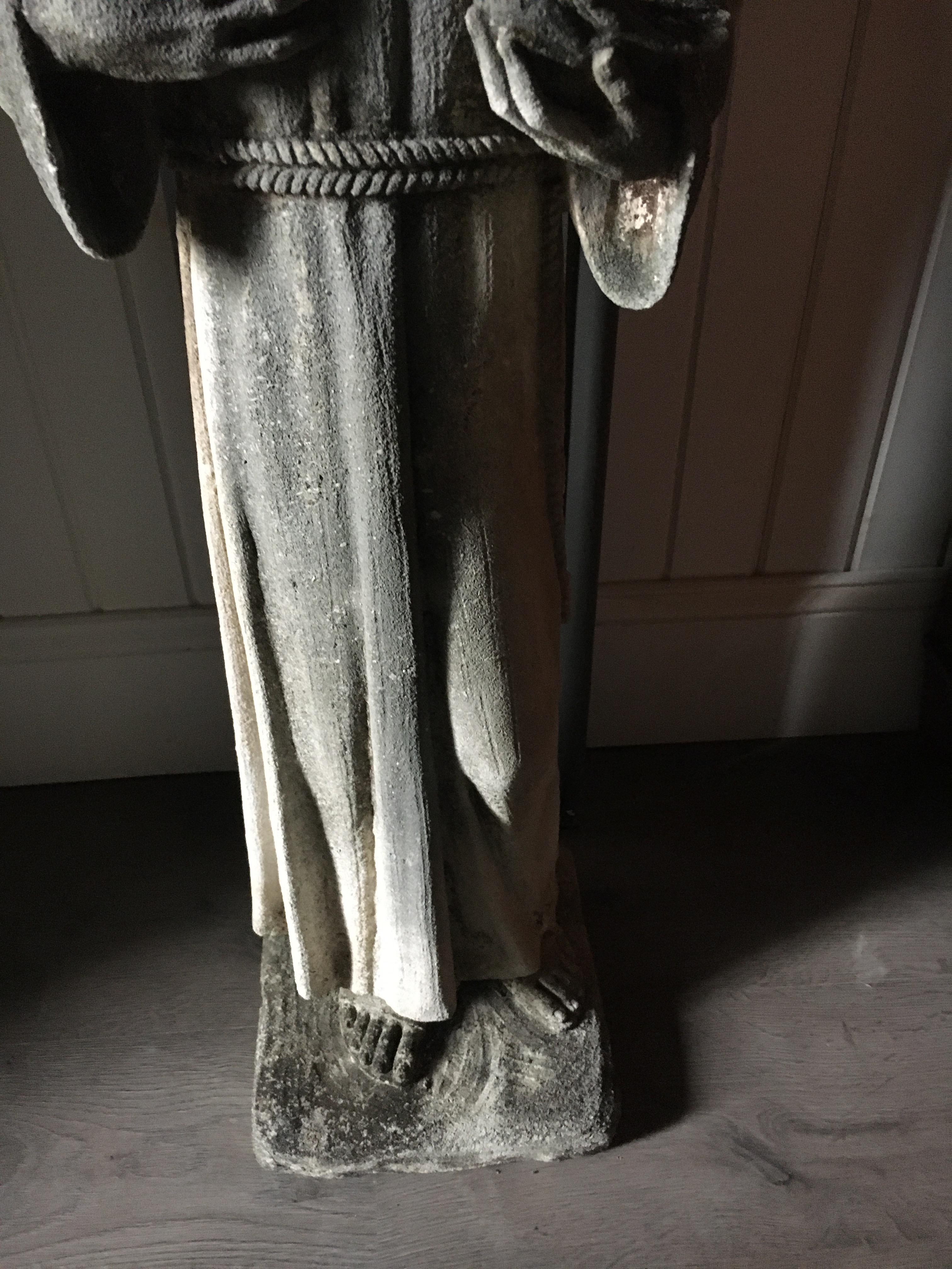 19th Century Stone Stature of St Francis of Assisi, Great Old Patination 3