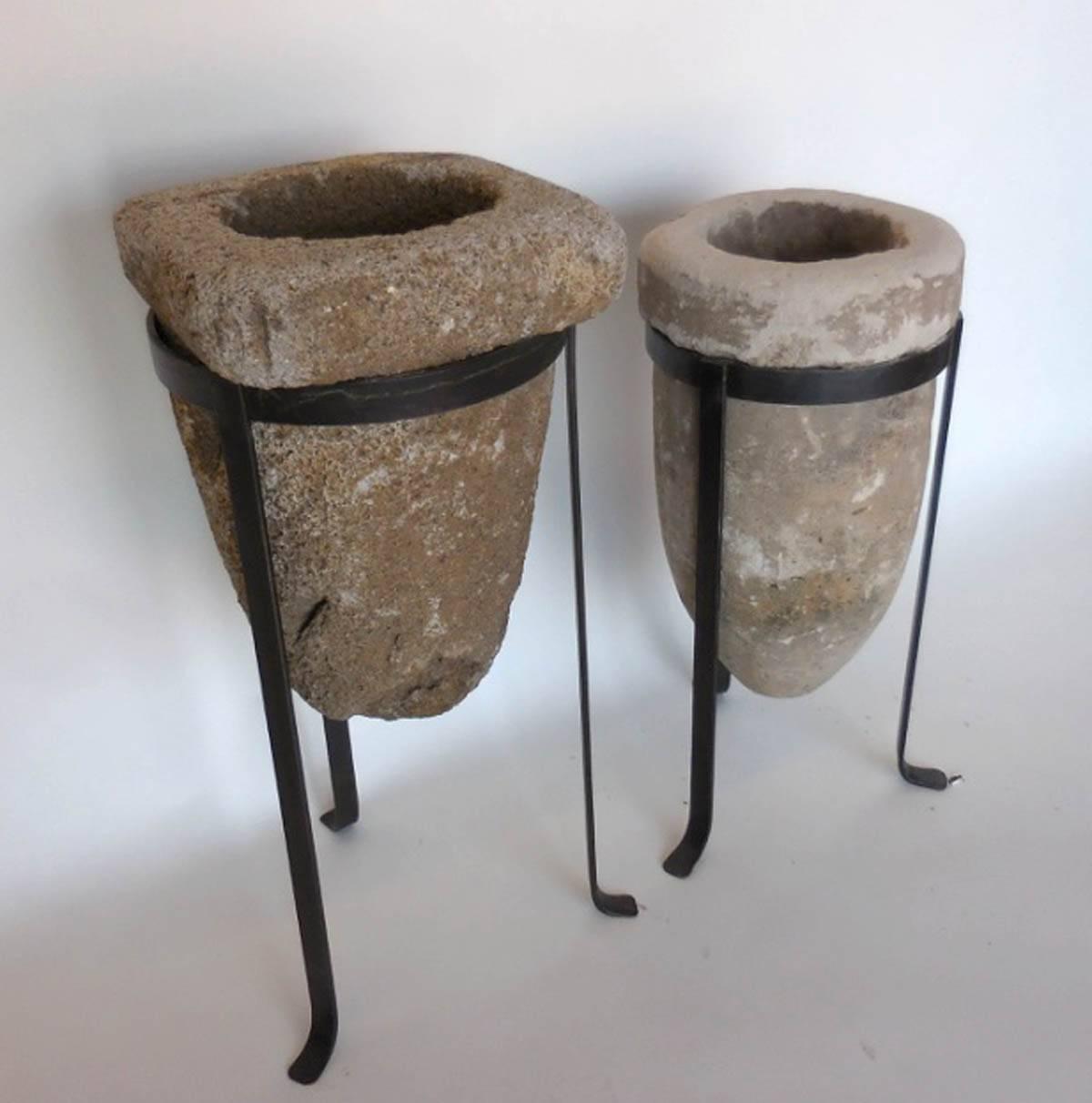 Antique stone water filter - only left, taller one available. Looks great with or without a plant! Old worn patina.
Left measures: 14 x 14 x 28 H
