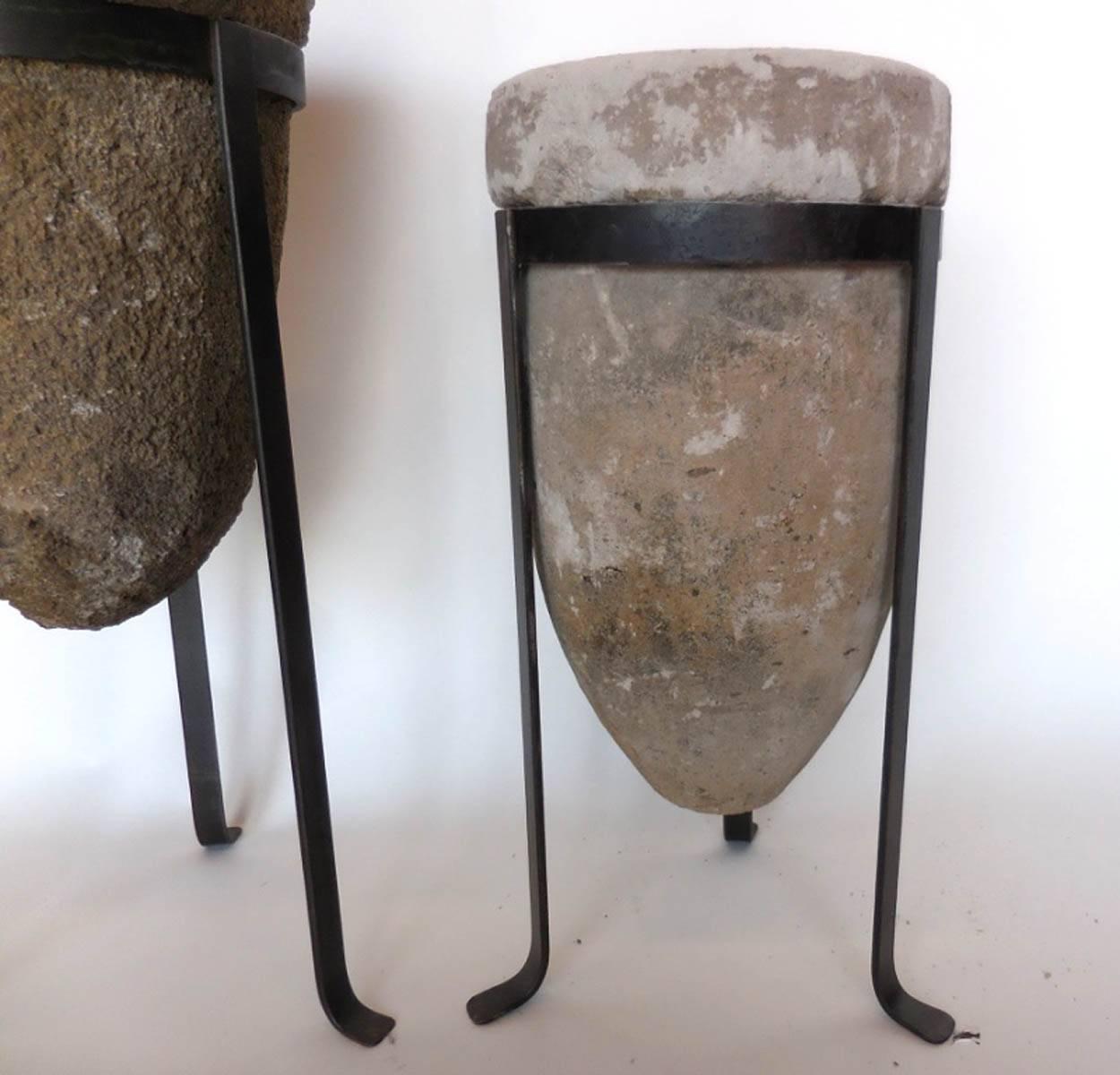 19th Century Stone Water Filter/Planter on Iron Base - ONLY LEFT AVAILABLE In Good Condition In Los Angeles, CA