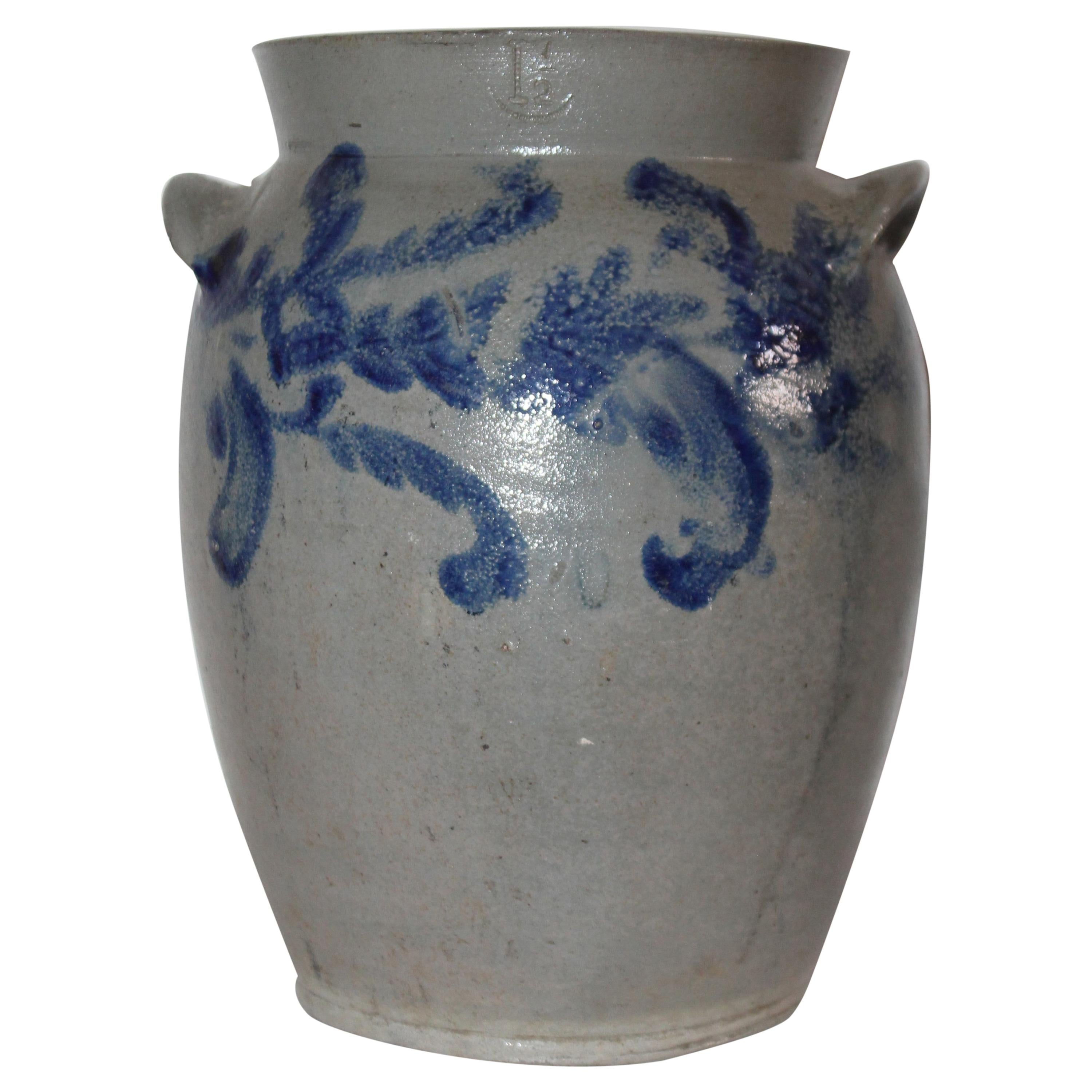 19th Century Stoneware Flower Decorated Crock from Maryland For Sale