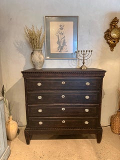 19th Century Striking Antique Danish Gustavian Black Oak Chest of Drawers