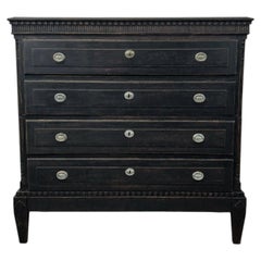 19th Century Striking Antique Danish Gustavian Black Oak Chest of Drawers