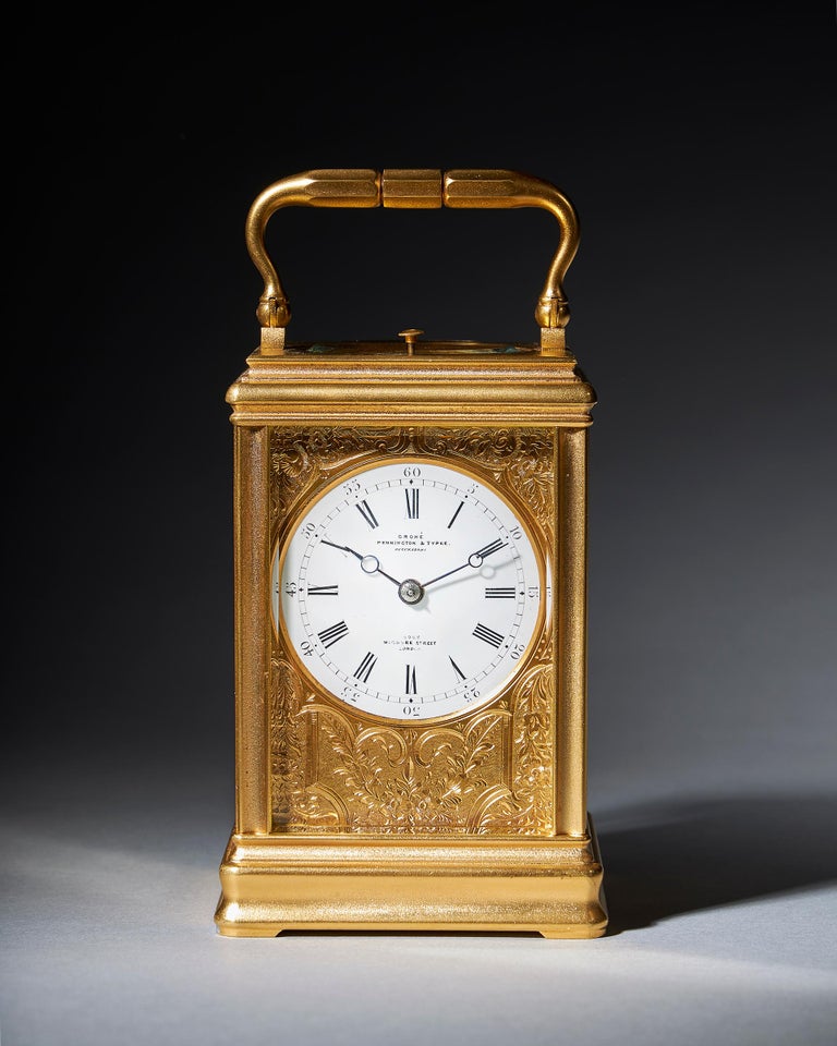 19th Century Repeating Gilt-Brass Carriage Clock by the Famous Drocourt ...