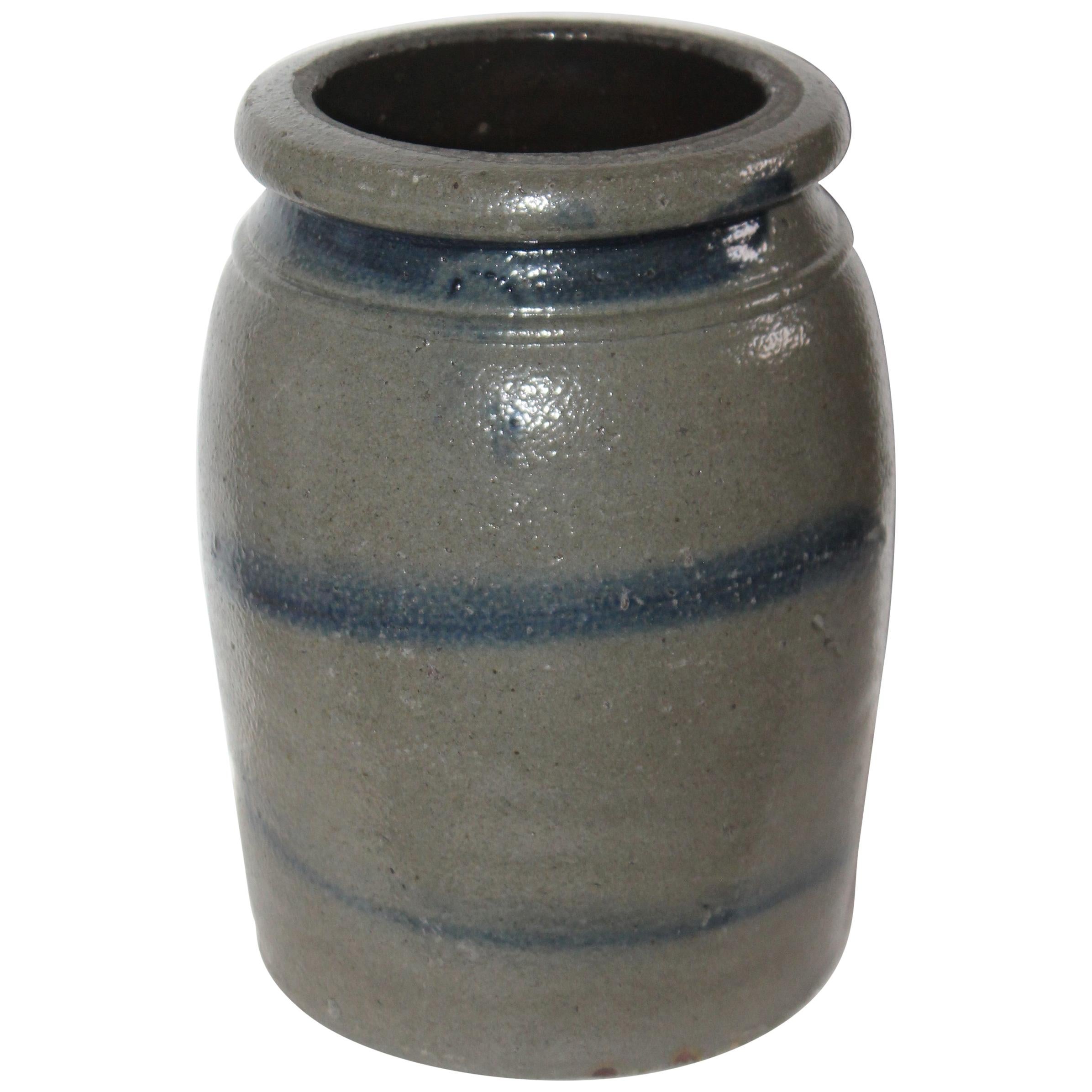 19th Century Striped Western PA Cobalt Stoneware Jar