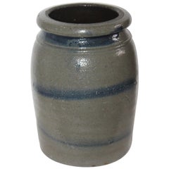 Antique 19th Century Striped Western PA Cobalt Stoneware Jar