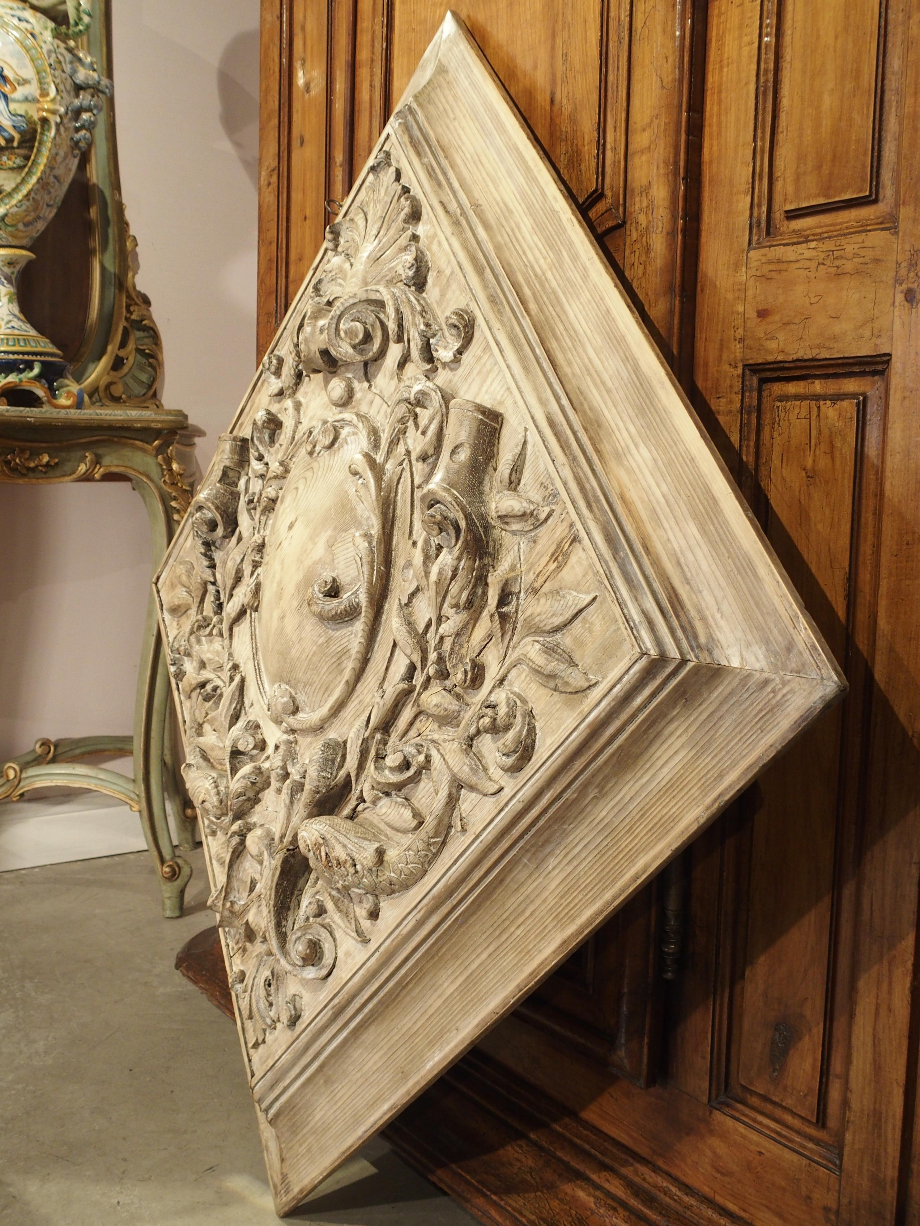 19th Century Stripped and Bleached Carved Square Panel from France 7