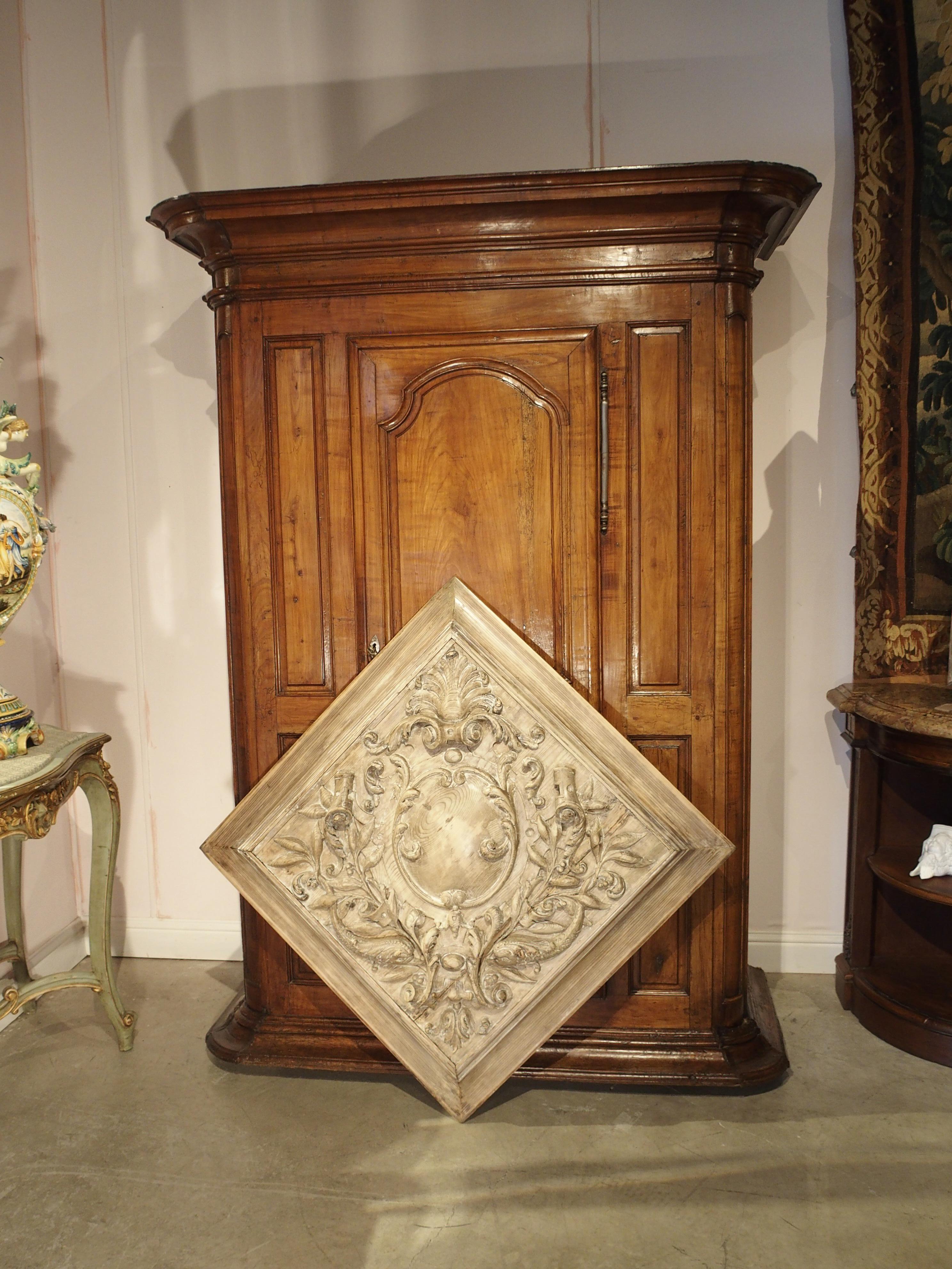 19th Century Stripped and Bleached Carved Square Panel from France 8