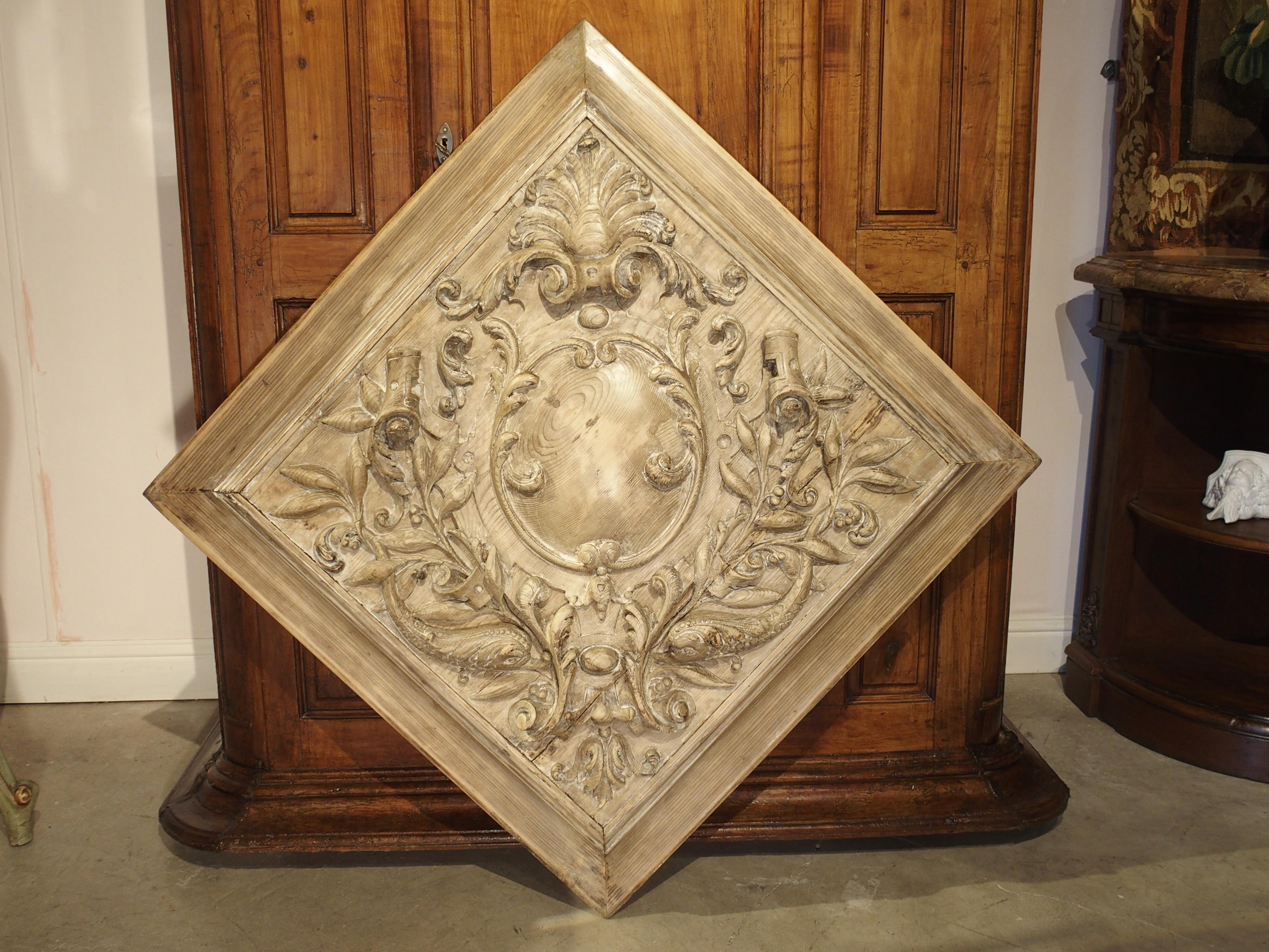 19th Century Stripped and Bleached Carved Square Panel from France 10