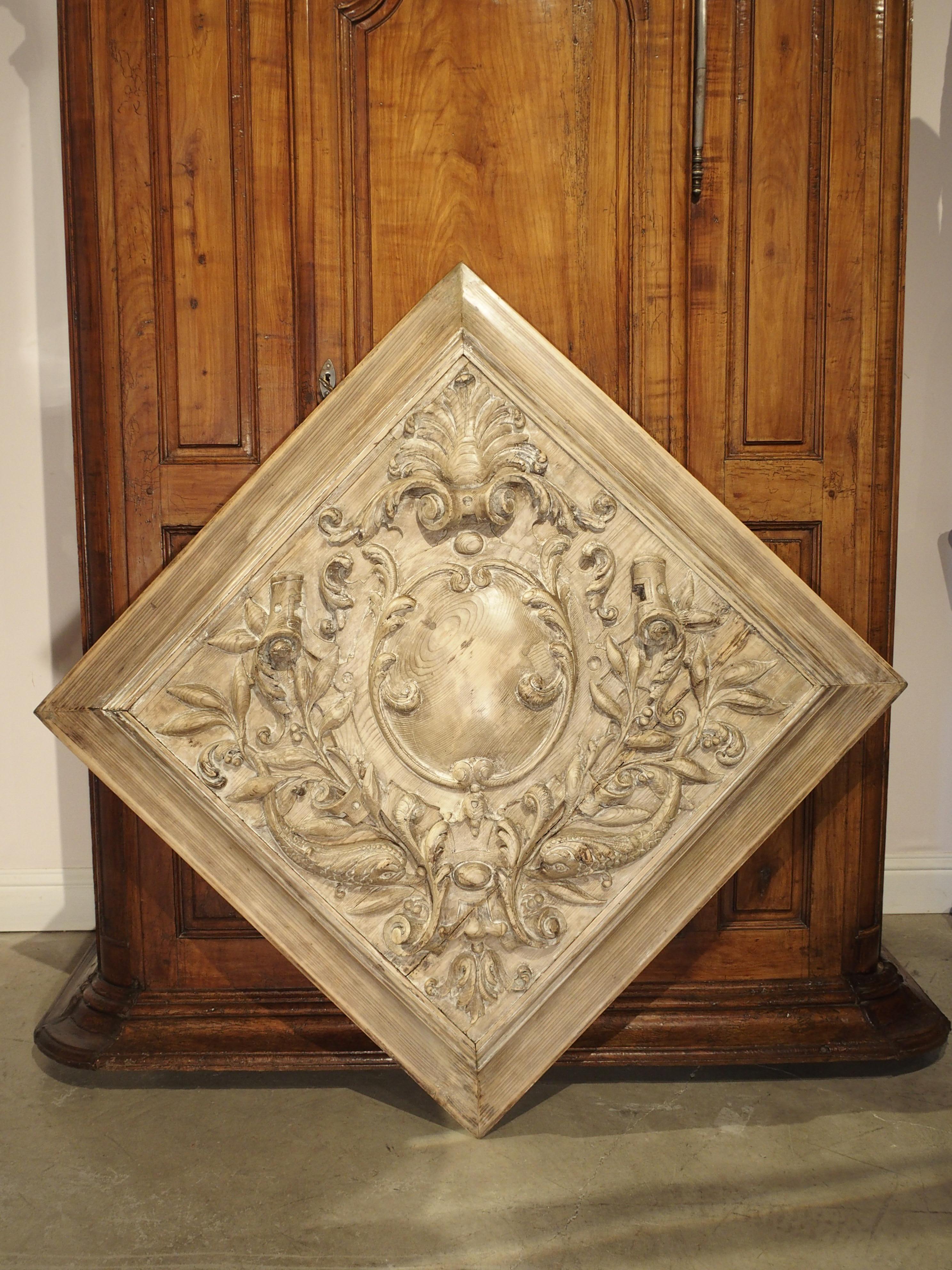 French 19th Century Stripped and Bleached Carved Square Panel from France