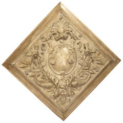 19th Century Stripped and Bleached Carved Square Panel from France