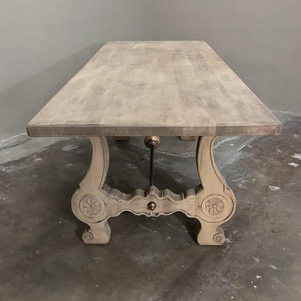 19th Century Stripped Oak Spanish Dining Table with Hand-Forged Iron Stretchers 3