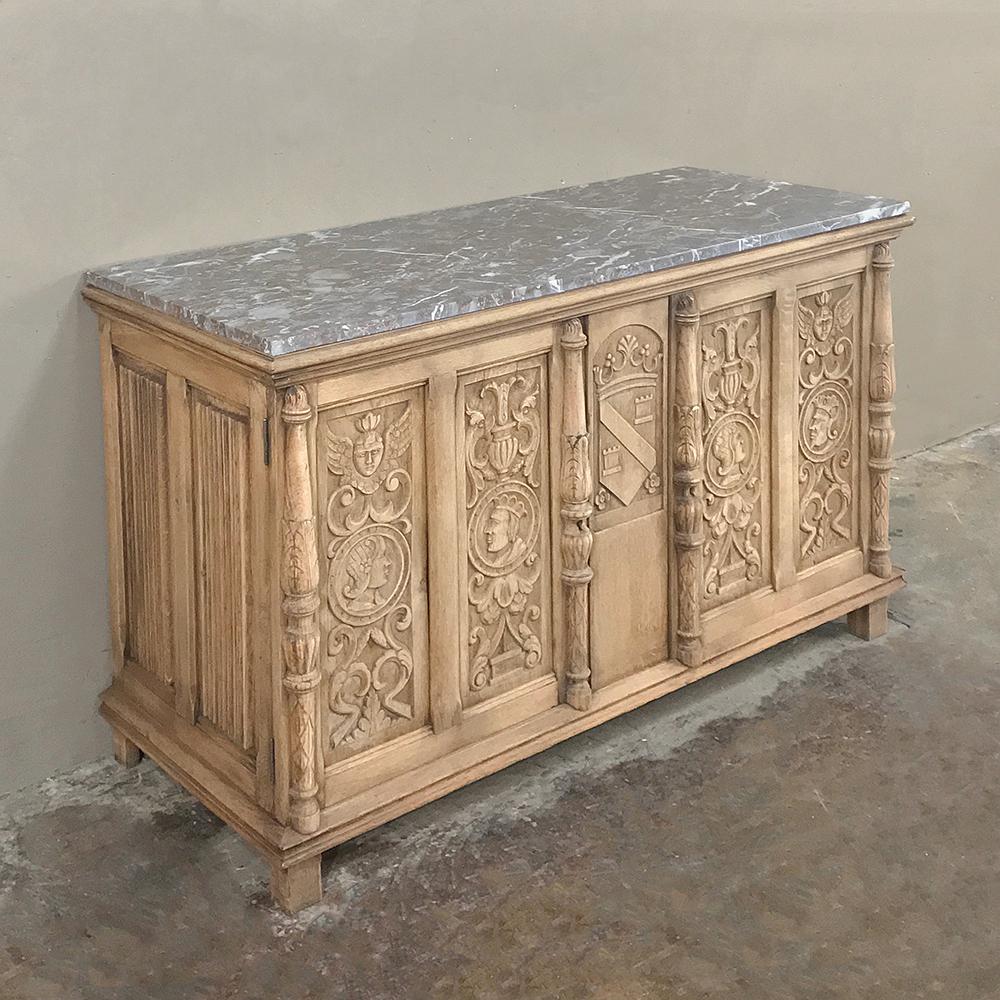Belgian 19th Century Stripped Renaissance Revival Low Buffet with Marble Top