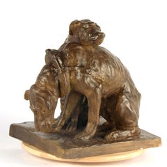19th Century Stucco Sculpture of Two Dogs, Signed Albert Hager