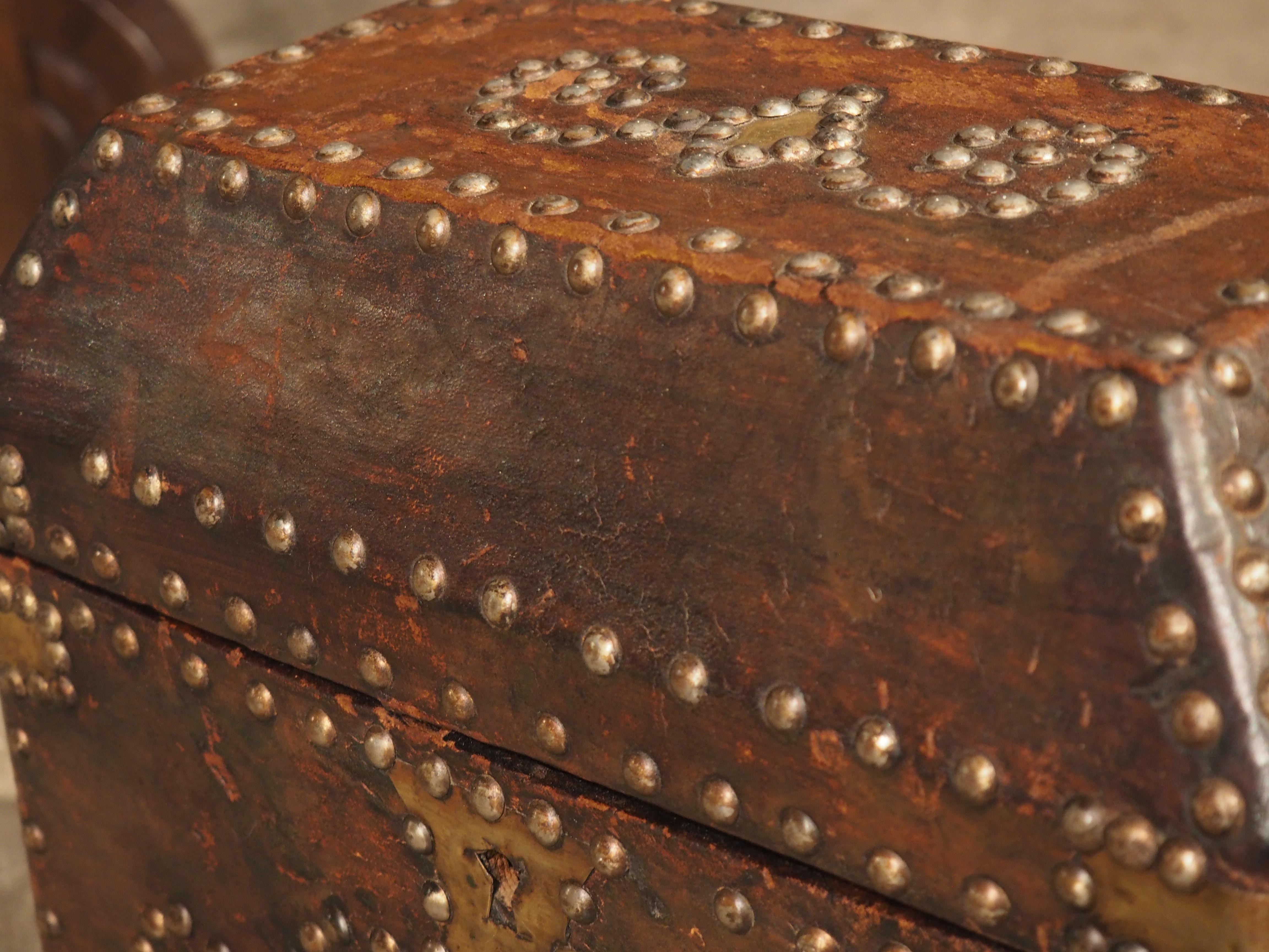 Metal 19th Century Studded Leather Table Box from France