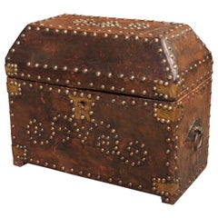 Antique 19th Century Studded Leather Table Box from France