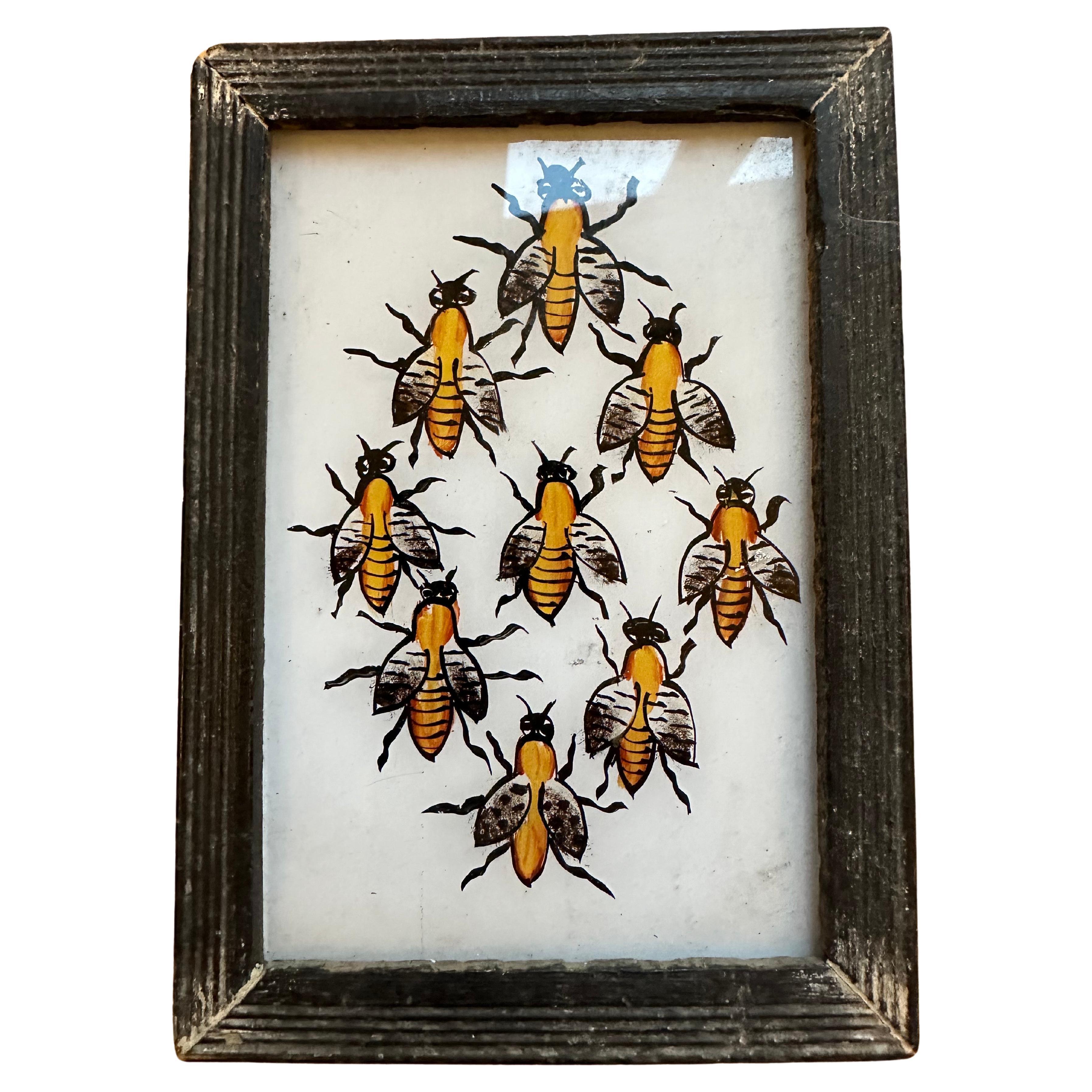 This charming 19th-century painting presents a detailed study of nine bumblebees, each meticulously rendered to capture the delicate beauty and intricate anatomy of these fascinating insects. The artist’s attention to detail and use of rich, natural
