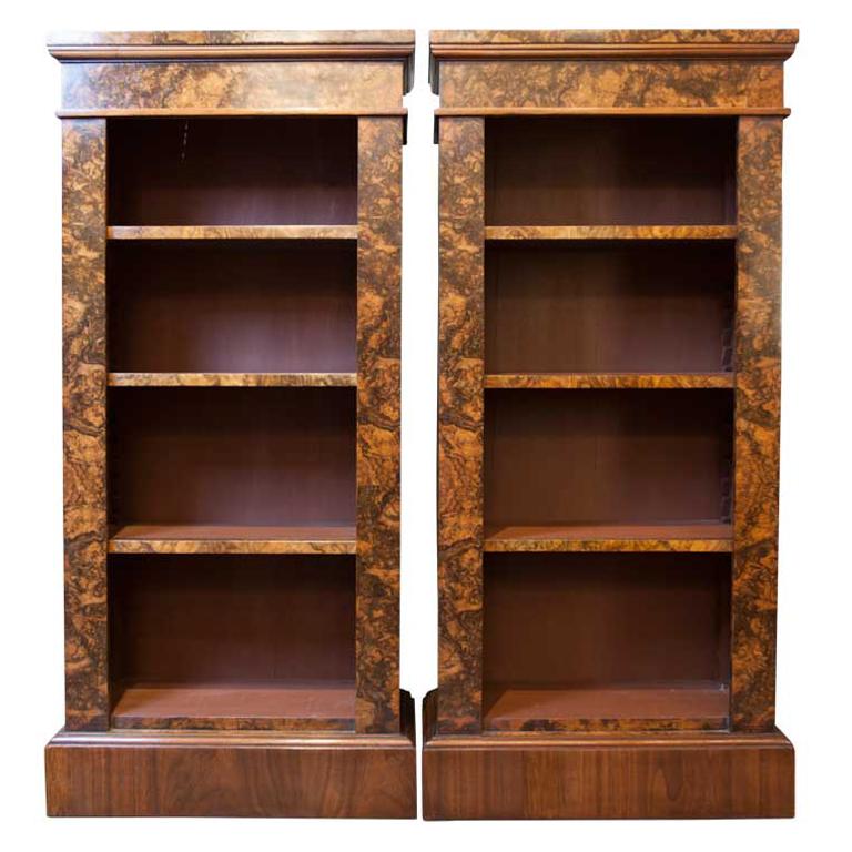 19th Century Style American Walnut and Burr Walnut Open Bookcases For Sale