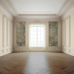 Blauer Panoramablick im Stil des 19. Jahrhunderts auf gealtertem Papier, aufgezogen auf Leinwand N°1