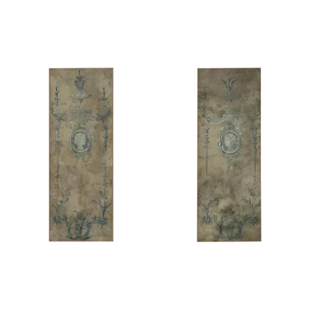 19th-Century Style Blue Panoramic on Aged Paper Mounted on Canvas N°1