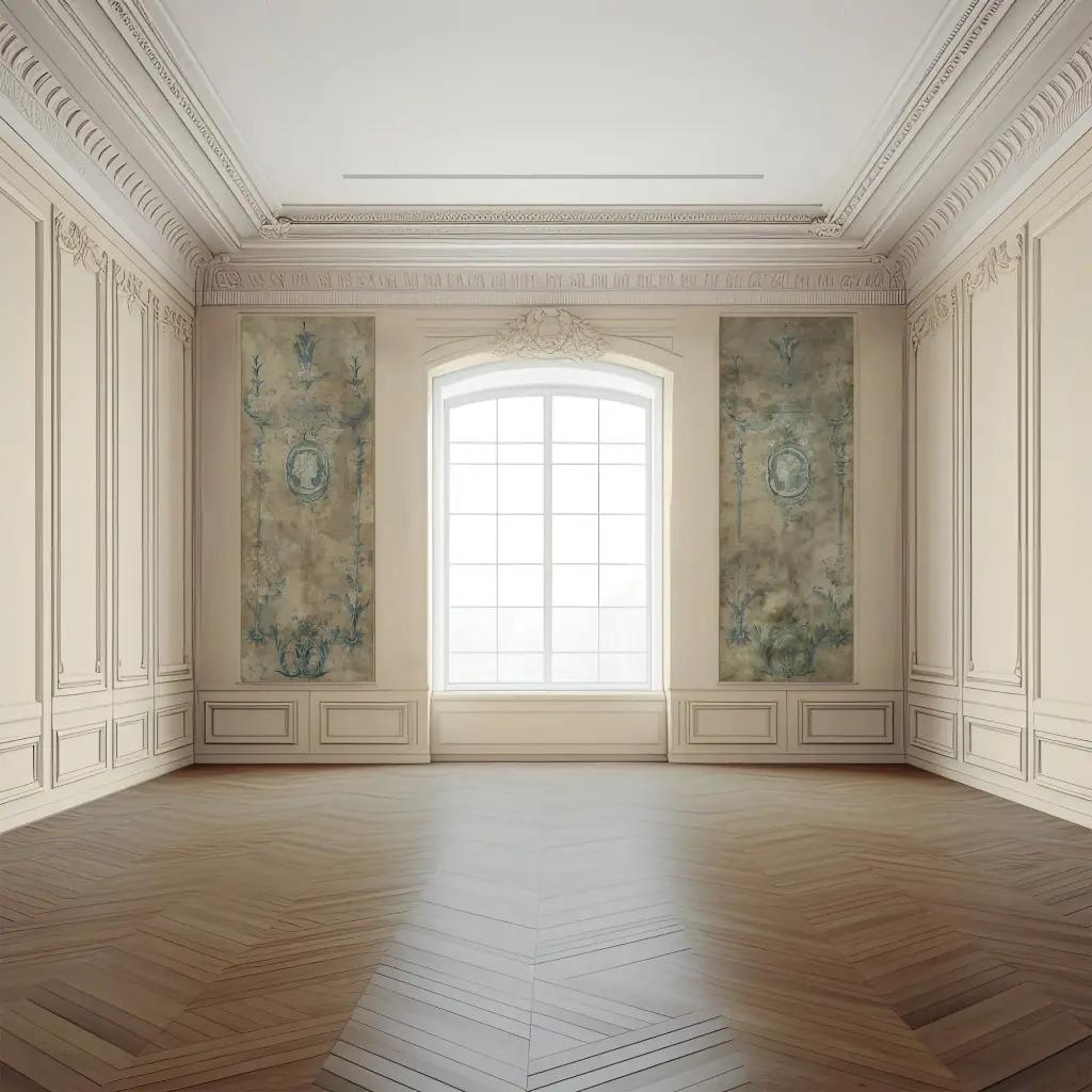 19th-Century Style Blue Panoramic on Aged Paper Mounted on Canvas N°1