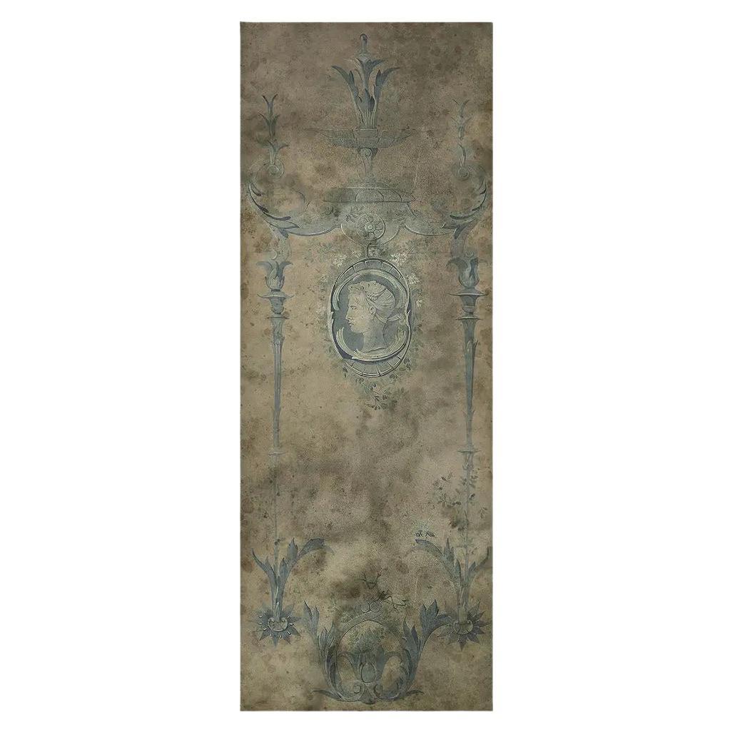 19th-Century Style Blue Panoramic on Aged Paper Mounted on Canvas N°2 For Sale