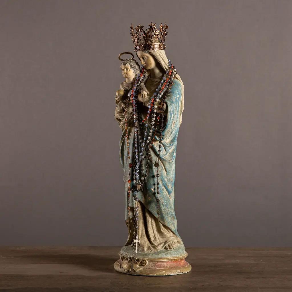 Francese Statua di Vergine incoronata e Child & Child in stile XIX secolo in vendita