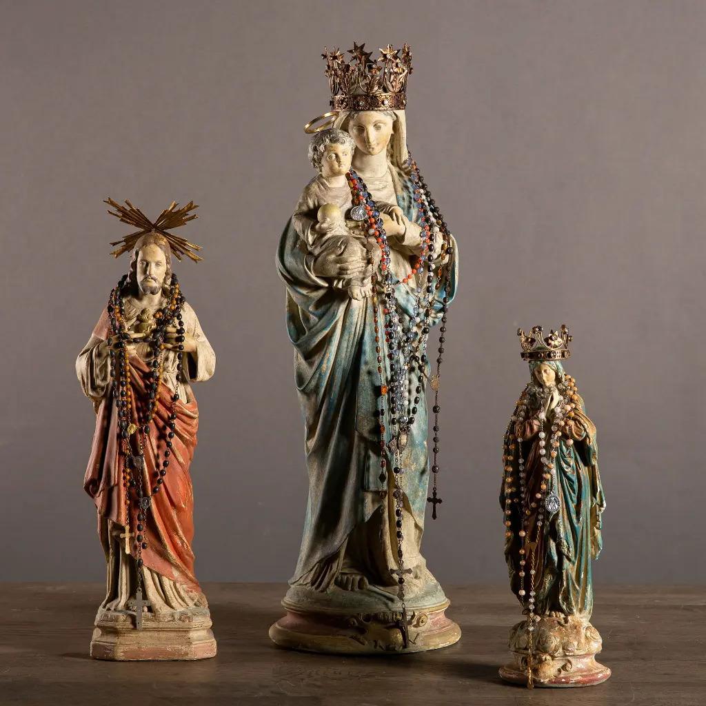 XX secolo Statua di Vergine incoronata e Child & Child in stile XIX secolo in vendita