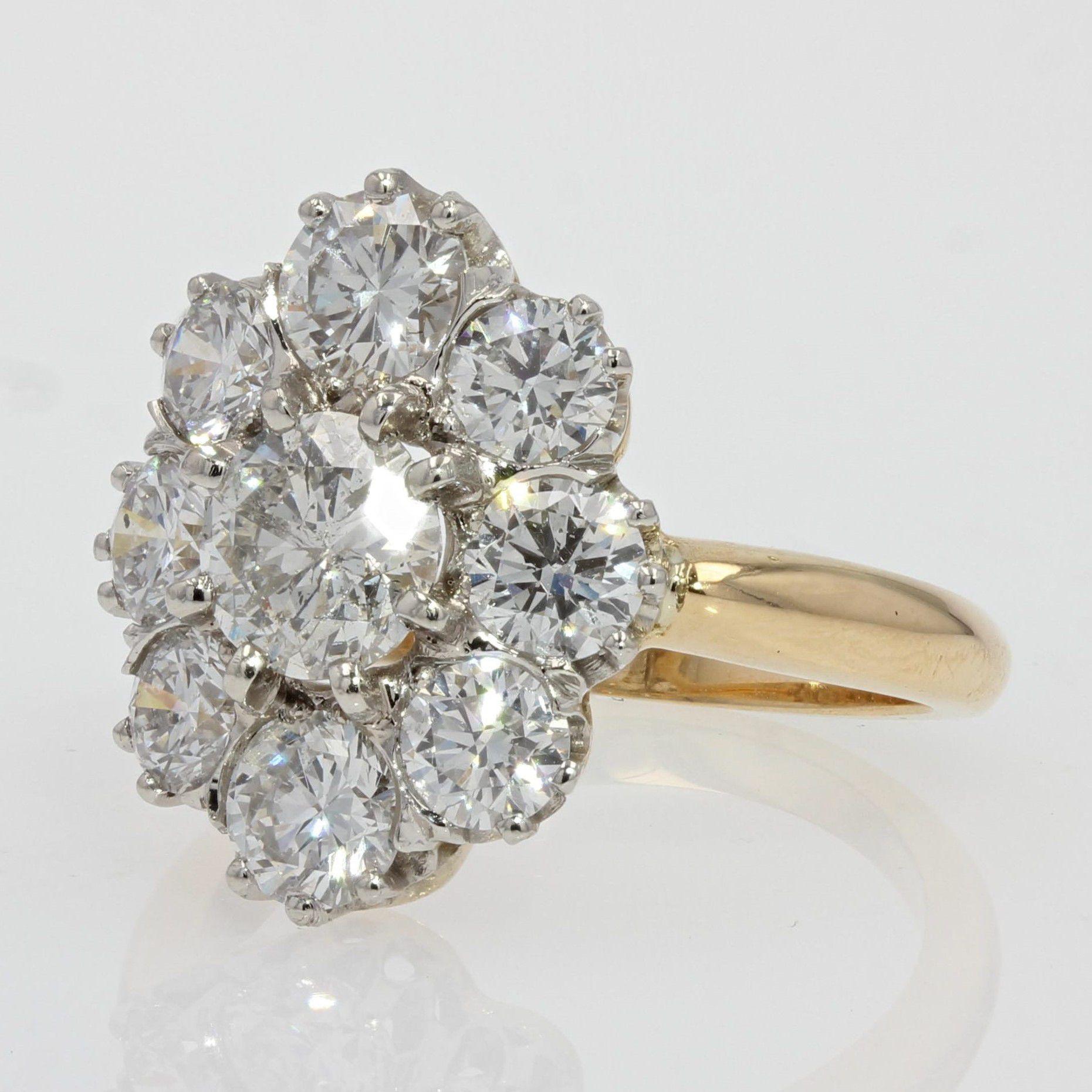Brilliant Cut 19th Century Style Diamond 18 Karat Yellow Gold Pompadour Ring For Sale