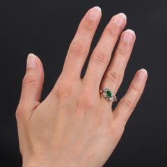 19th Century Style Emerald Diamonds 18 Karat Yellow Gold Ring