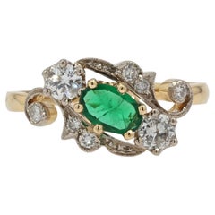 19th Century Style Emerald Diamonds 18 Karat Yellow Gold Ring