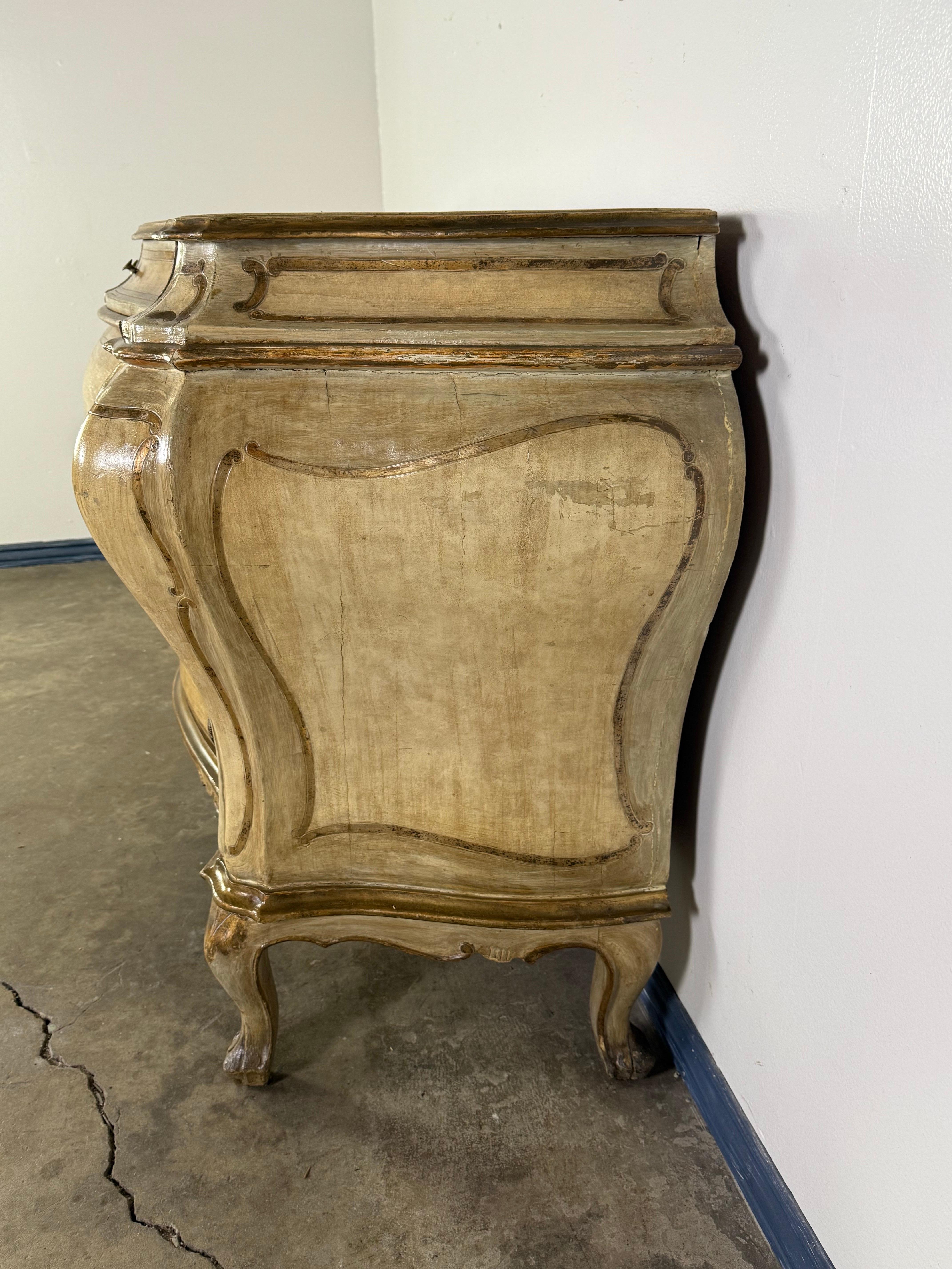 19th Century Style French Louis XV Bombé Commode in Painted Finish In Distressed Condition For Sale In Los Angeles, CA