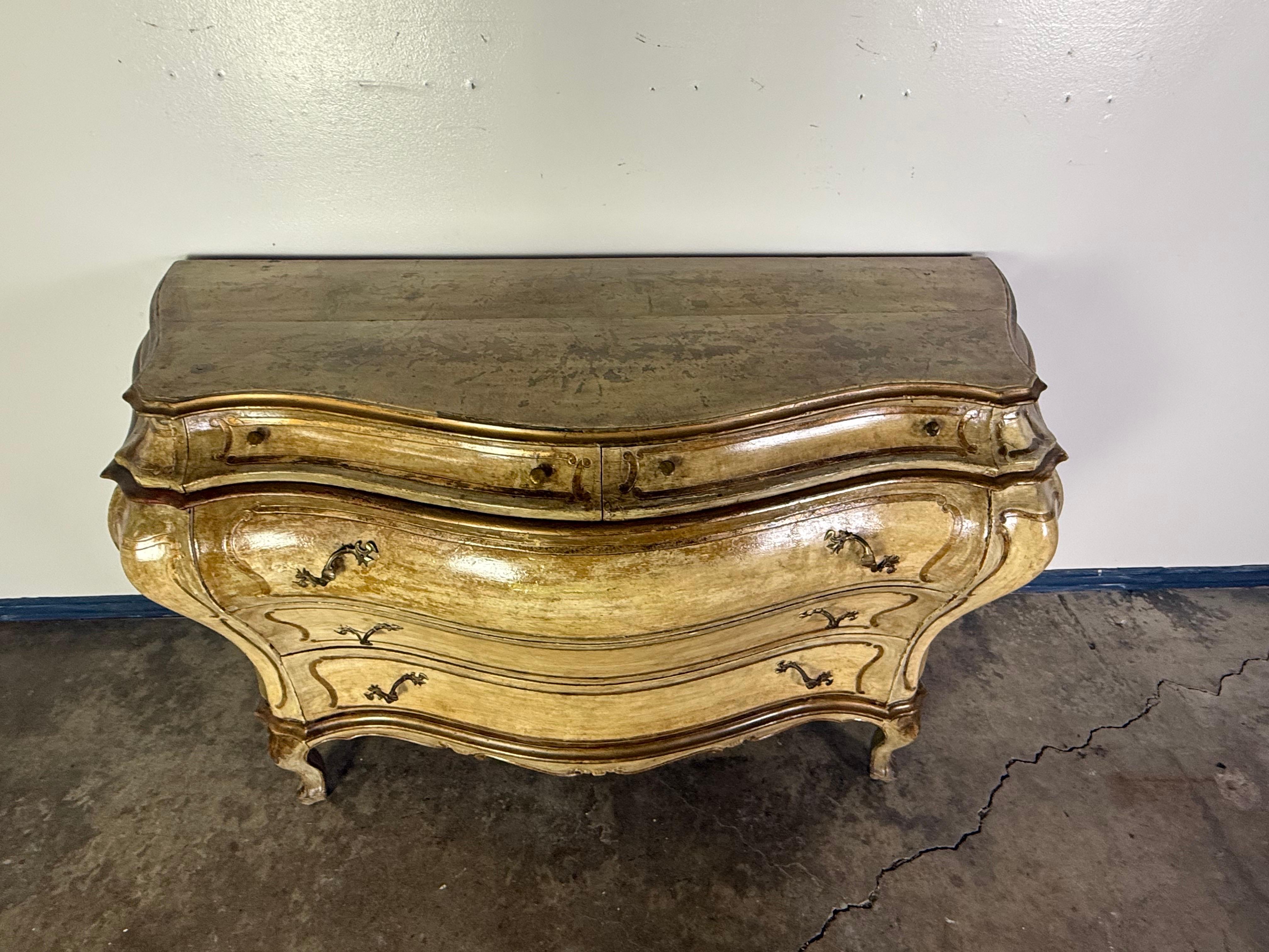 Wood 19th Century Style French Louis XV Bombé Commode in Painted Finish For Sale